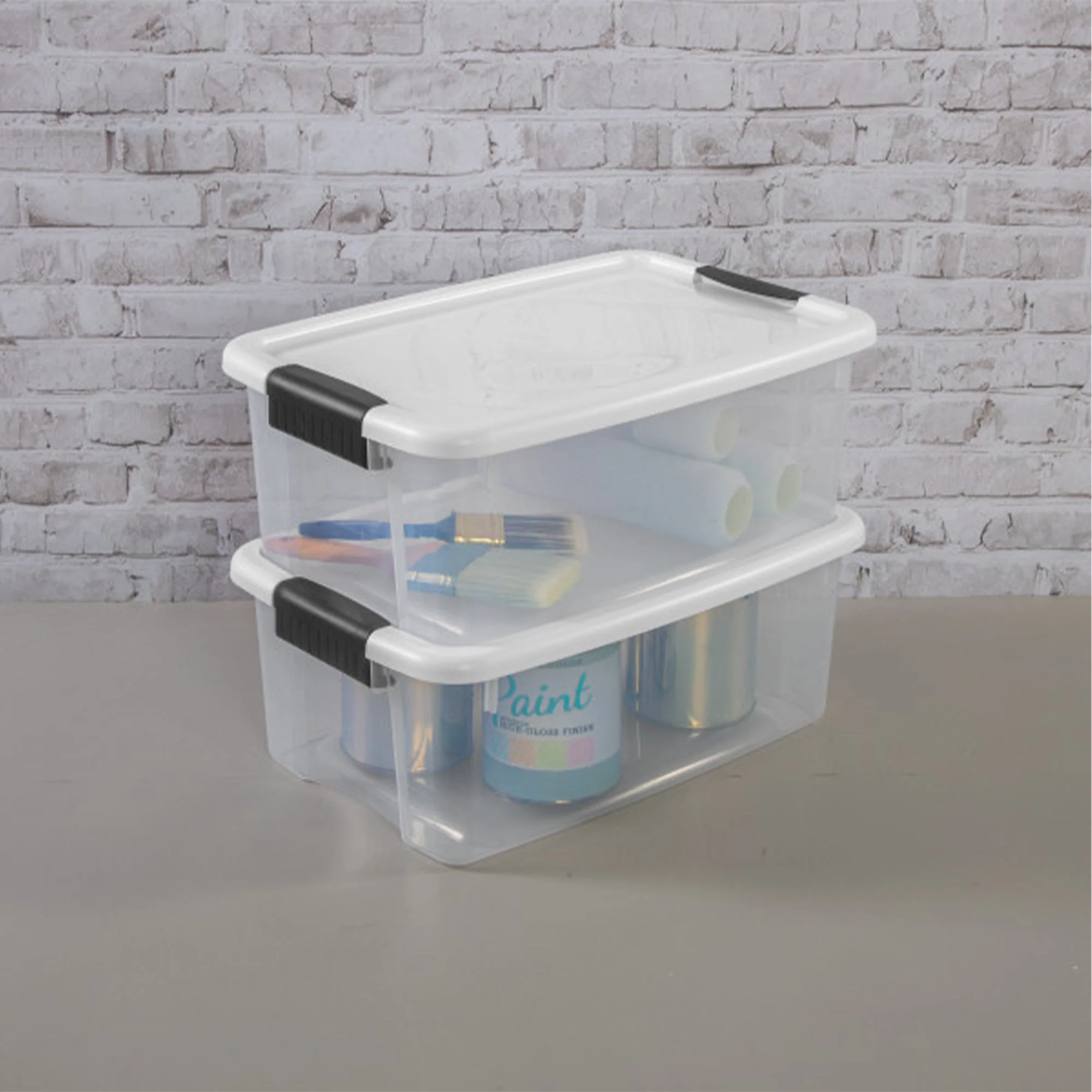 Sterilite 18 Qt Clear Plastic Stackable Storage Bin w/ White Latch Lid, 18 Pack - Image 6
