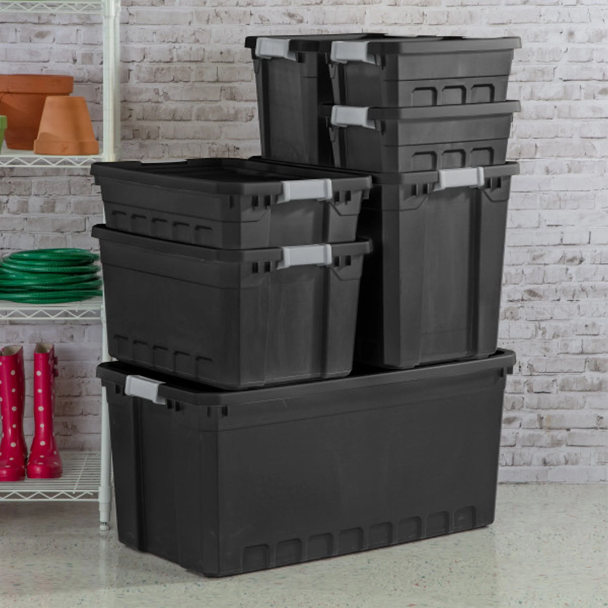 Sterilite 19 Gal Rugged Industrial Stackable Storage Tote w/ Lid, Black, 24 Pack - Image 11