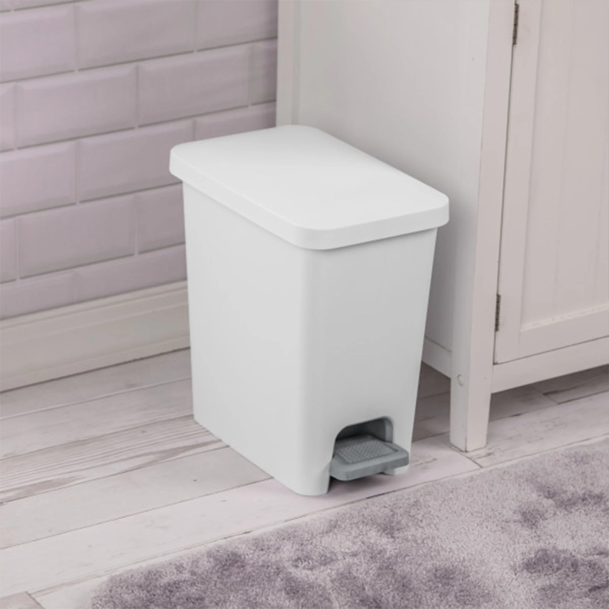 Sterilite 2.7 Gallon Rectangular Step On Trash Bin Wastebasket, White (2 Pack) - Image 6