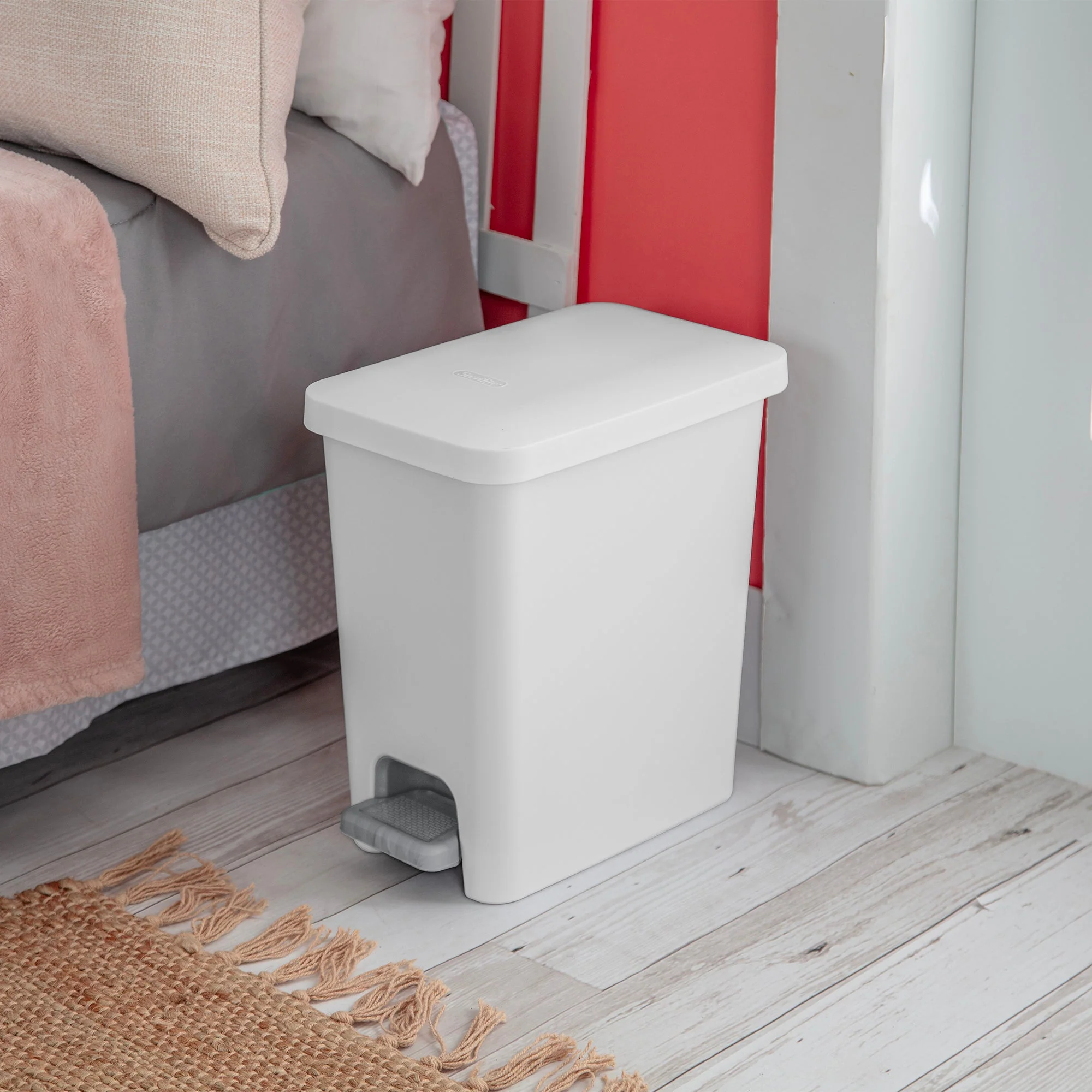 Sterilite 2.7 Gallon Rectangular Step On Trash Bin Wastebasket, White (2 Pack) - Image 7