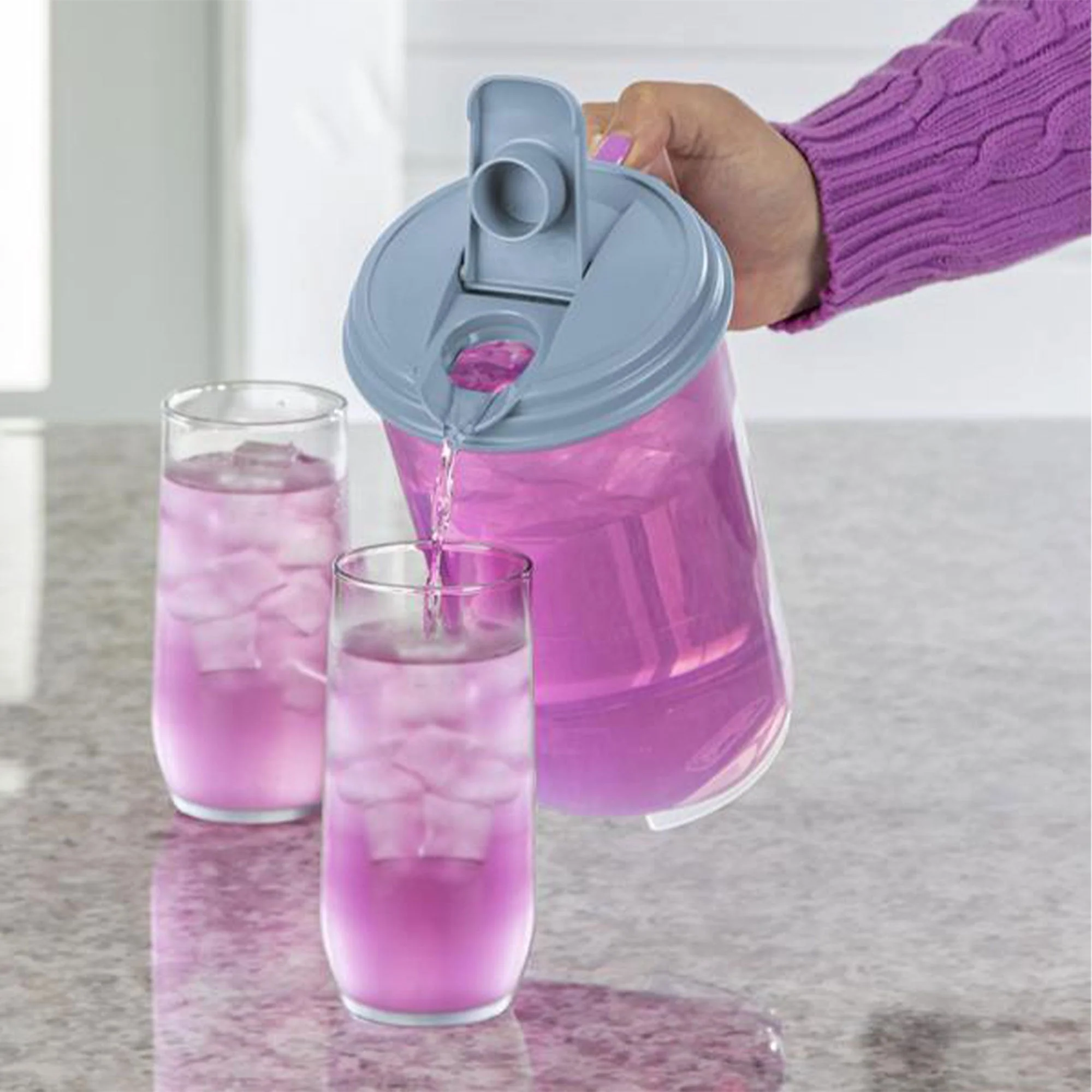 Sterilite 2 Quart Plastic Hinged Pitcher with Comfort Grip Handle, Blue, 12-Pack - Image 4