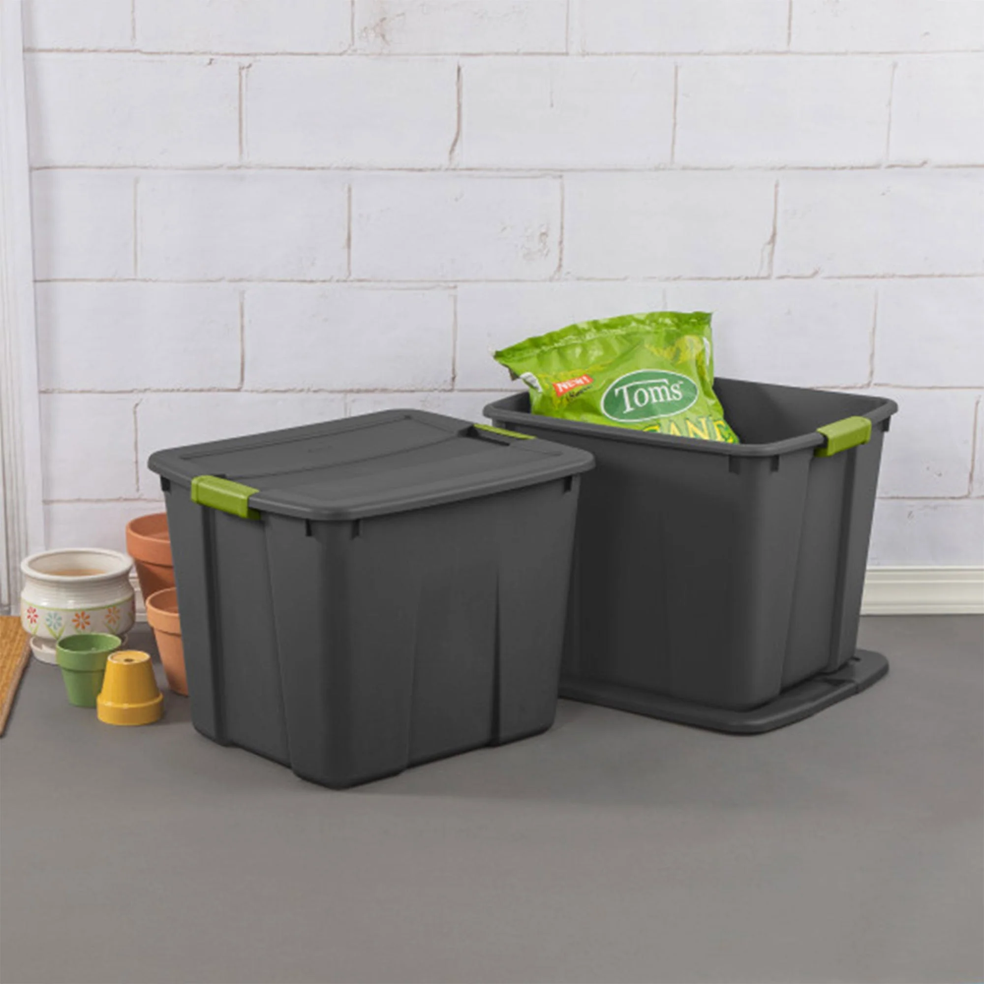Sterilite 20 Gallon Stackable Plastic Storage Tote Bin with Lid, Gray (18 Pack) - Image 6