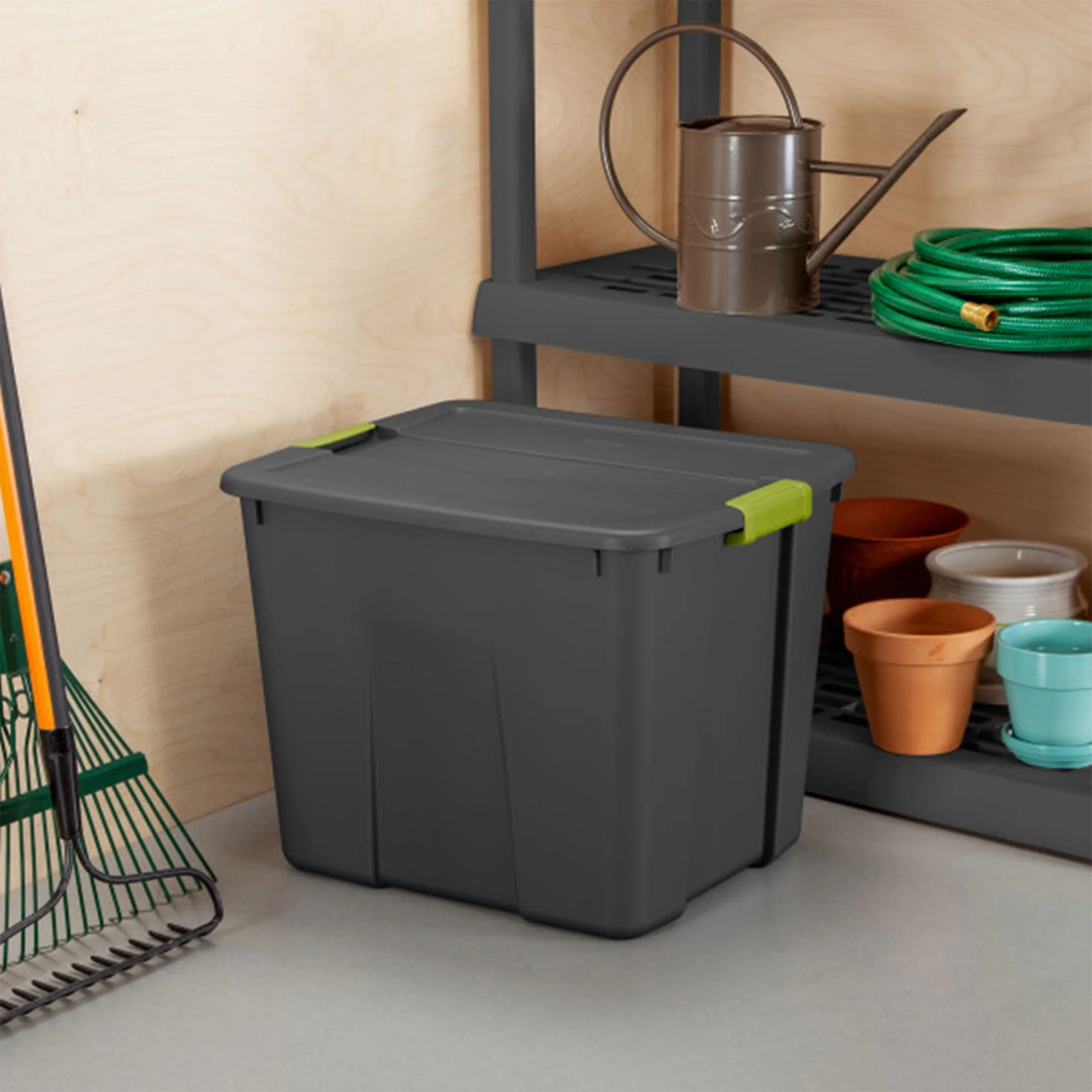 Sterilite 20 Gallon Stackable Plastic Storage Tote Bin with Lid, Gray (6 Pack) - Image 5