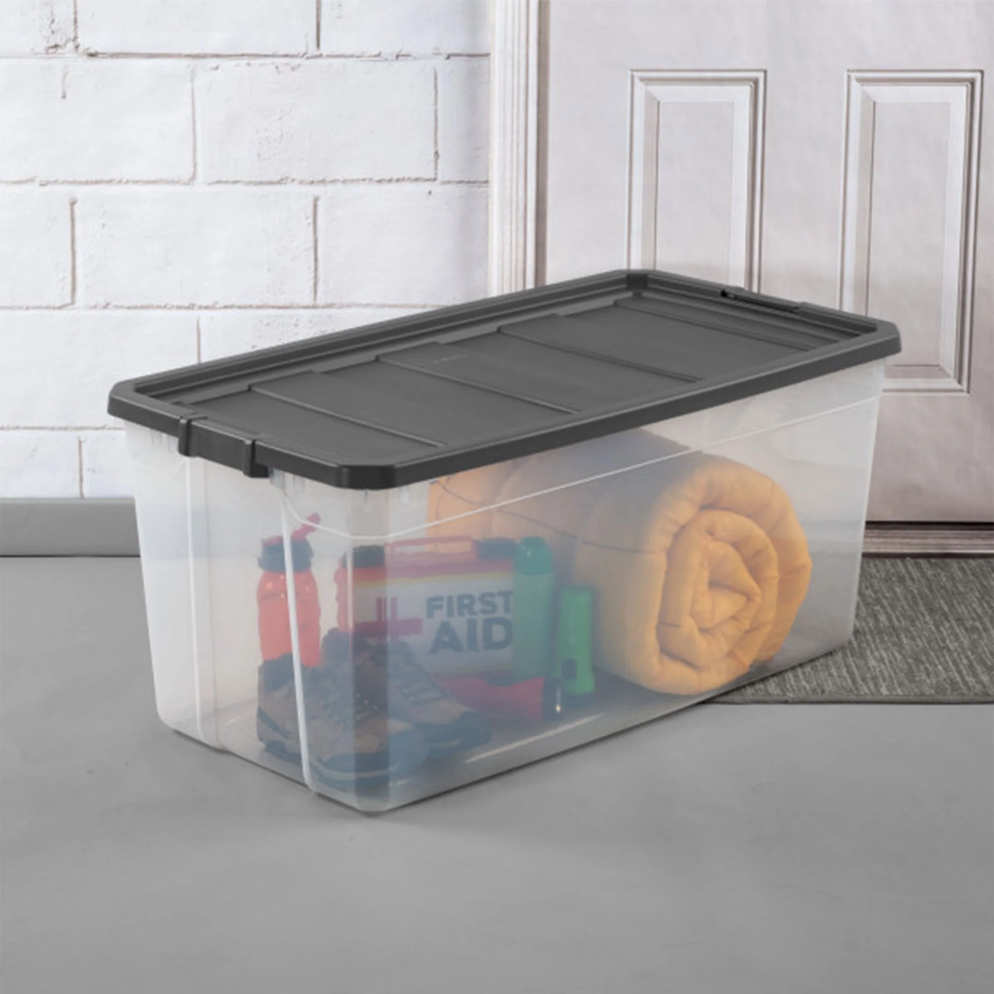 Sterilite 200 Quart Clear Stackable Latching Storage Box Container, Grey, 9 Pack - Image 6