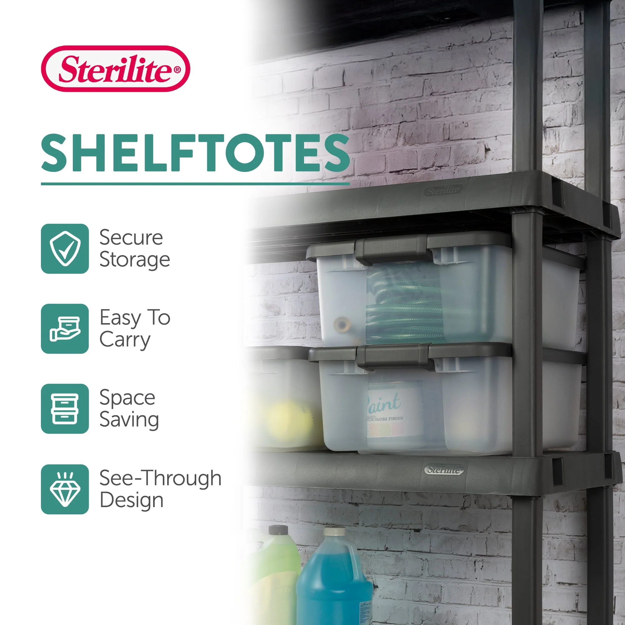 Sterilite 25 Qt. Shelf Tote Driftwood Lid Clear Base w/Platinum Latches(36 Pack) - Image 3