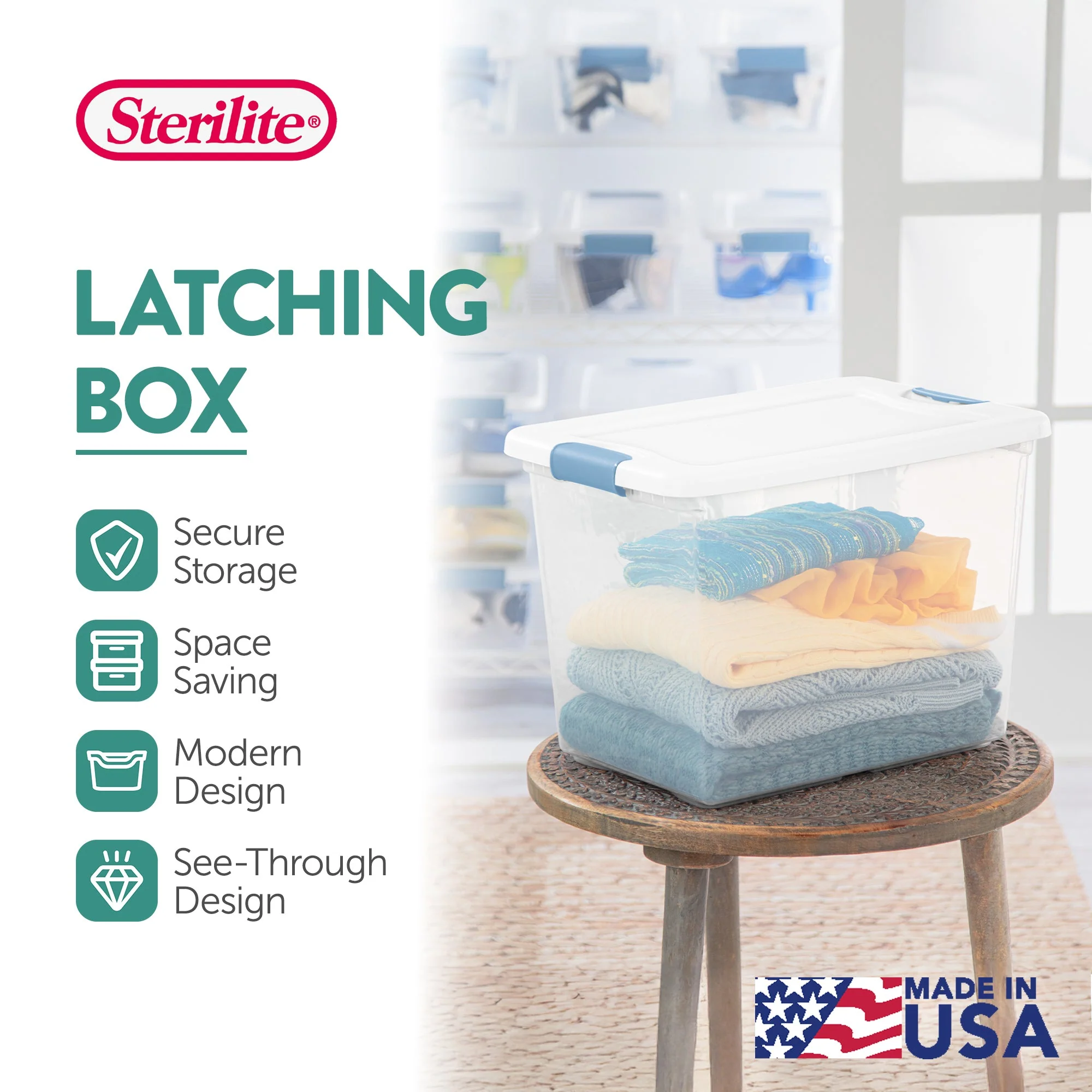 Sterilite 25 Quart Latching Storage Box, Stackable Bin with Latch Lid, 18 Pack - Image 3