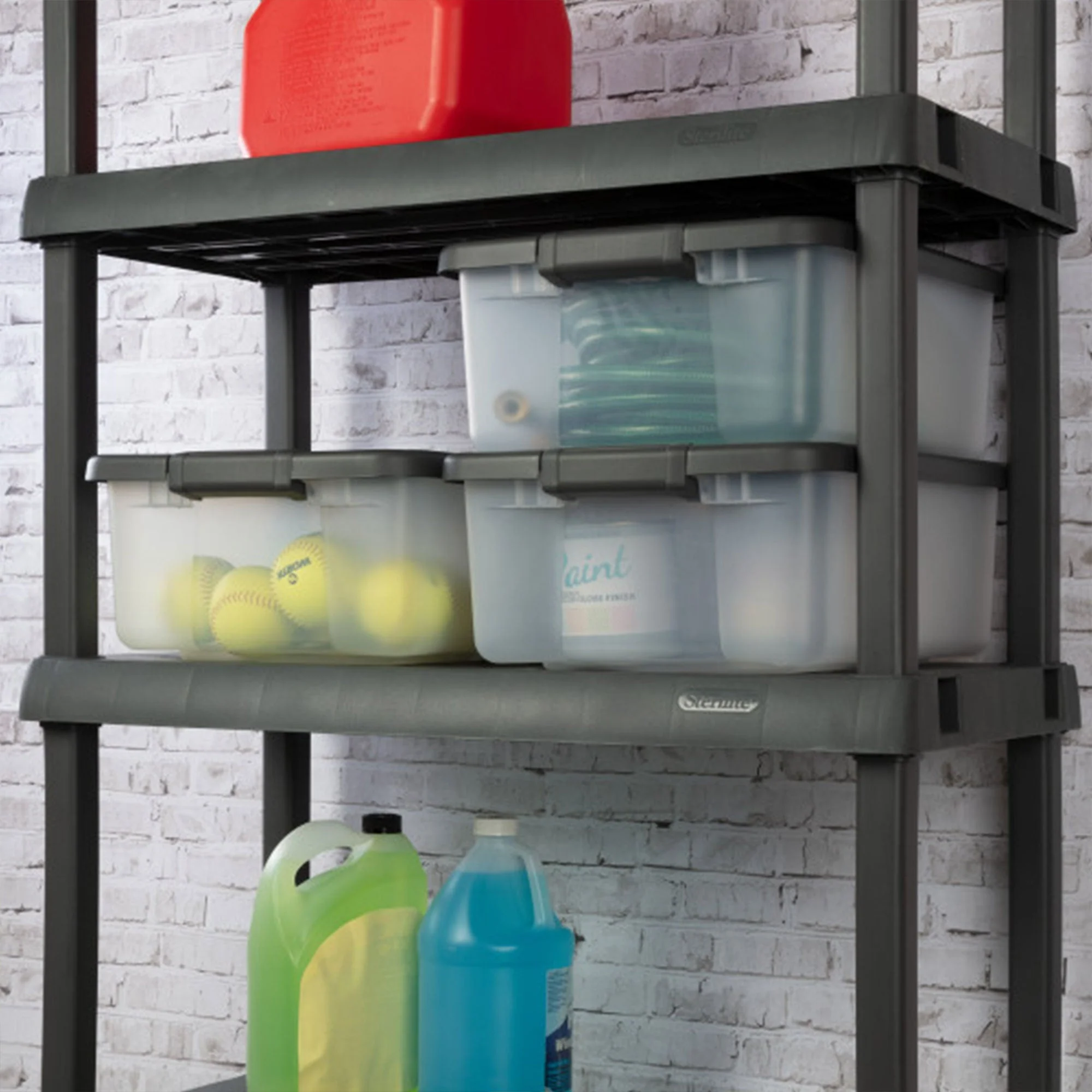 Sterilite 25 Quart Shelf Tote with Flat Gray Lid and Platinum Latches (12 Pack) - Image 7