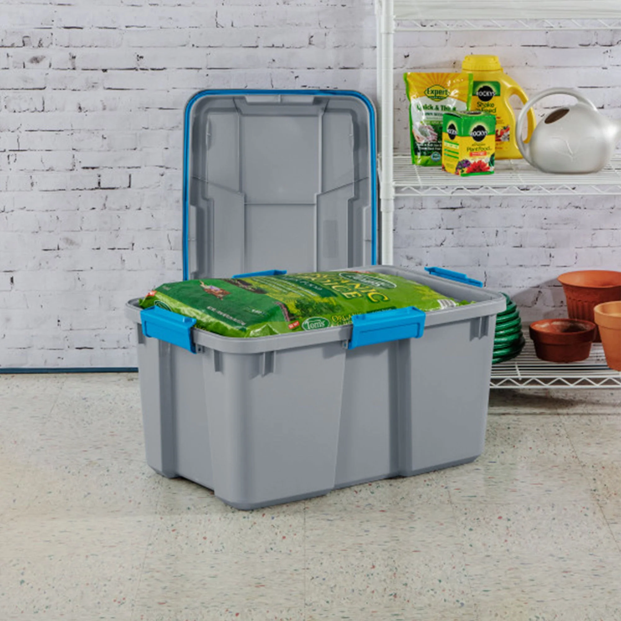 Sterilite 30 Gal Gasket Tote Heavy Duty Stackable Storage Bin with Lid, 9 Pack - Image 4