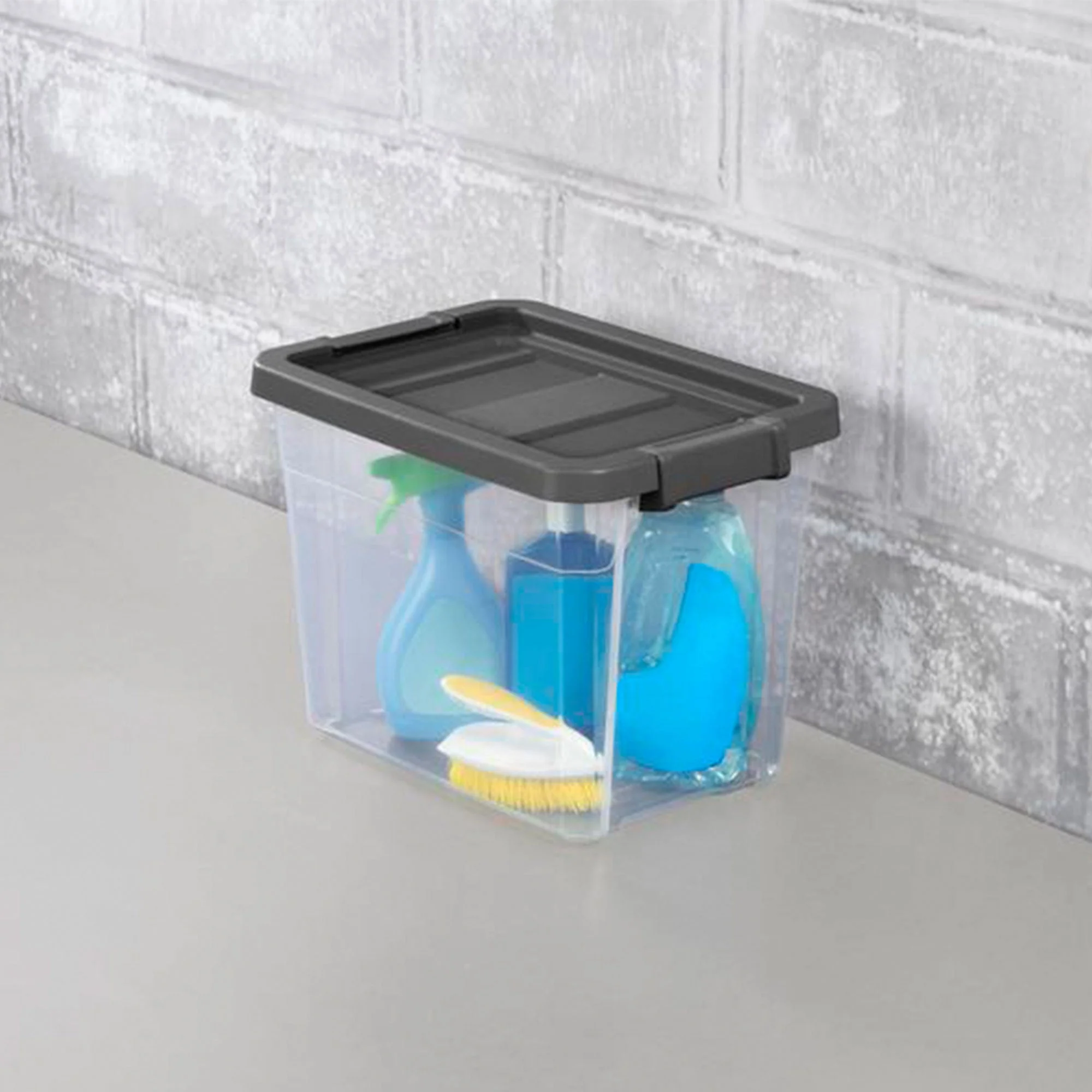 Sterilite 30 Qt Clear Plastic Stackable Storage Bin with Grey Latch Lid, 6 Pack - Image 5