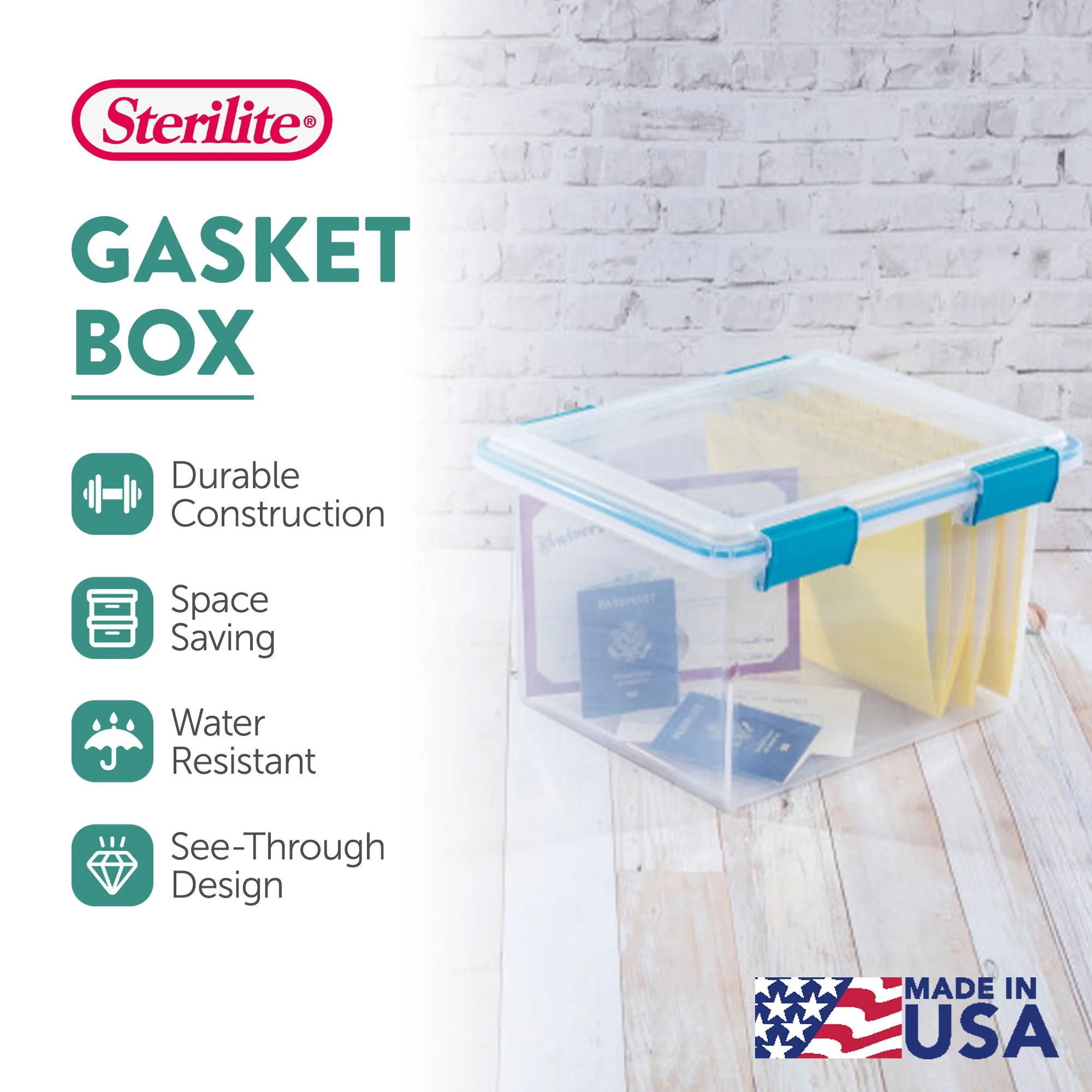 Sterilite 32 Quart Clear Stacking Storage Container with Gasket Lid, 12 Pack - Image 3
