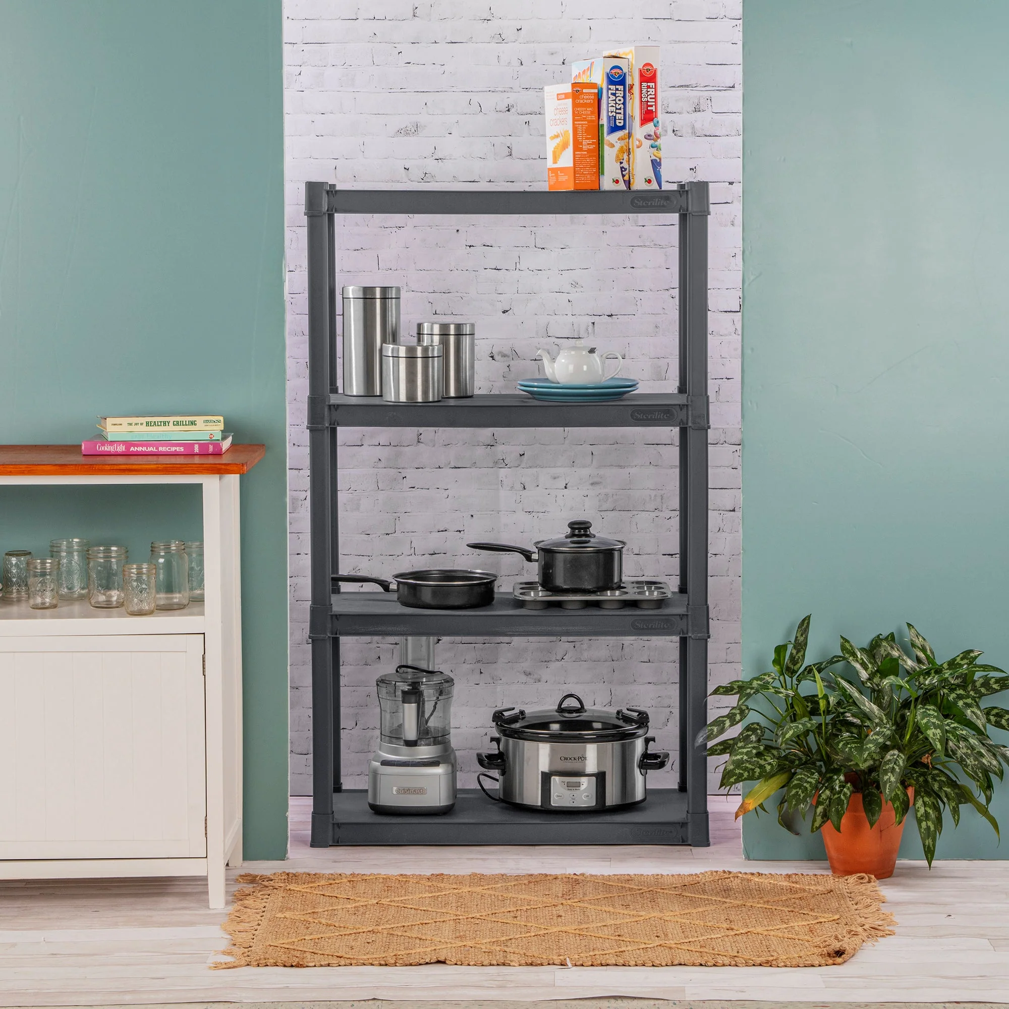 Sterilite 4 Shelf Durable Solid Surface Shelving Unit, Flat Gray (6 Pack) - Image 4