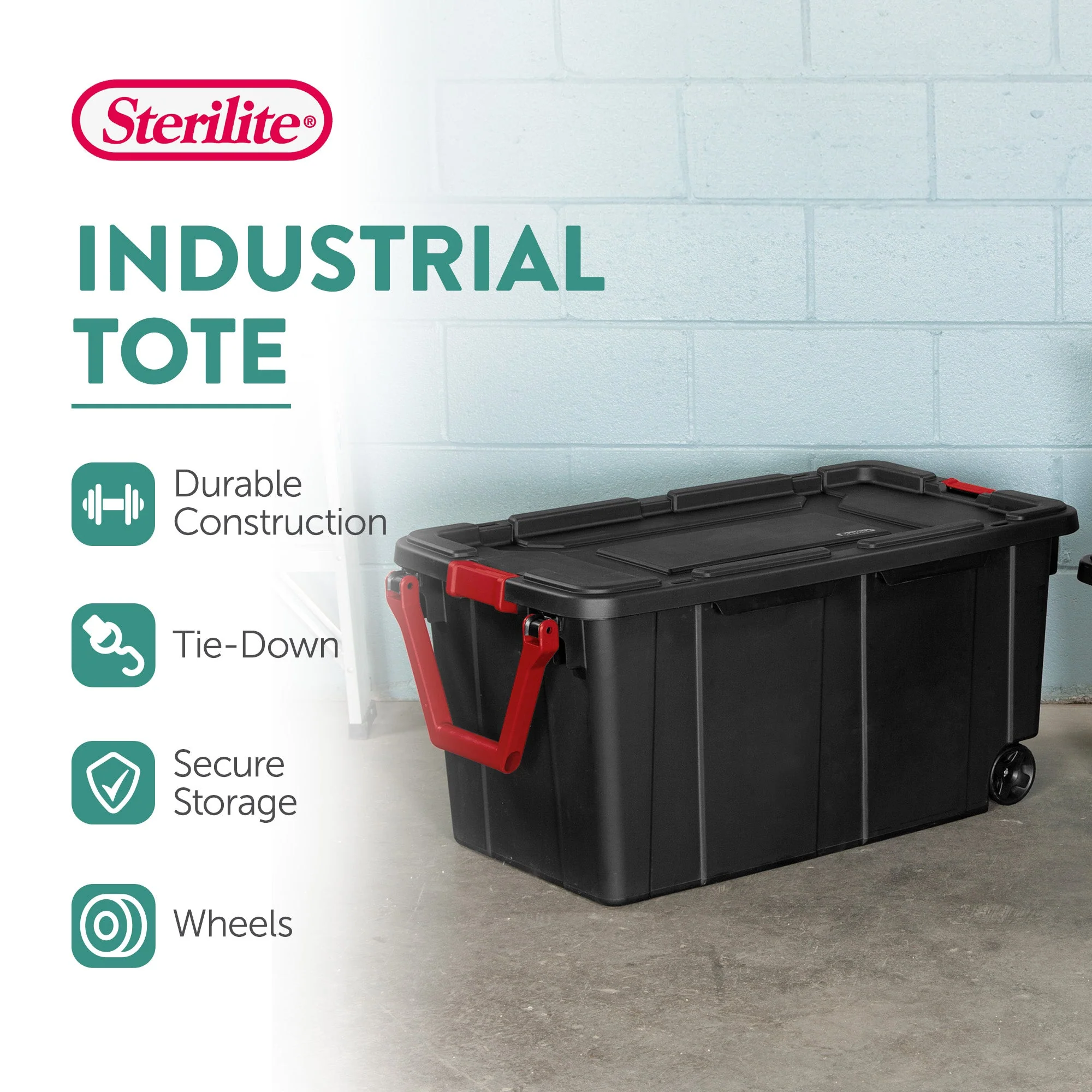 Sterilite 40 Gal Wheeled Industrial Tote Stackable Bin with Latch Lid, 2 Pack - Image 3