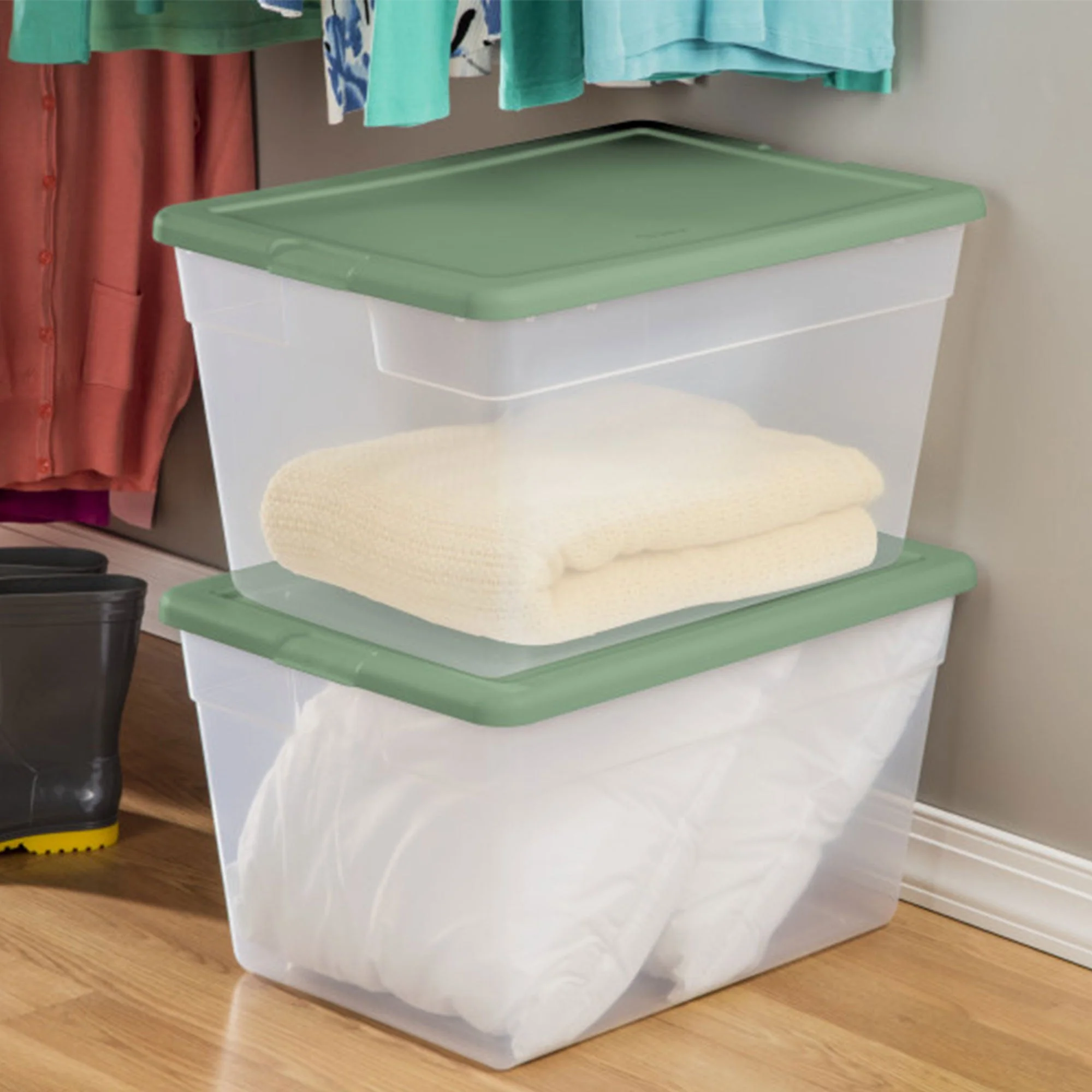 Sterilite 56 Quart Plastic Stackable Storage Container Tote, Crisp Green, 8 Pack - Image 6