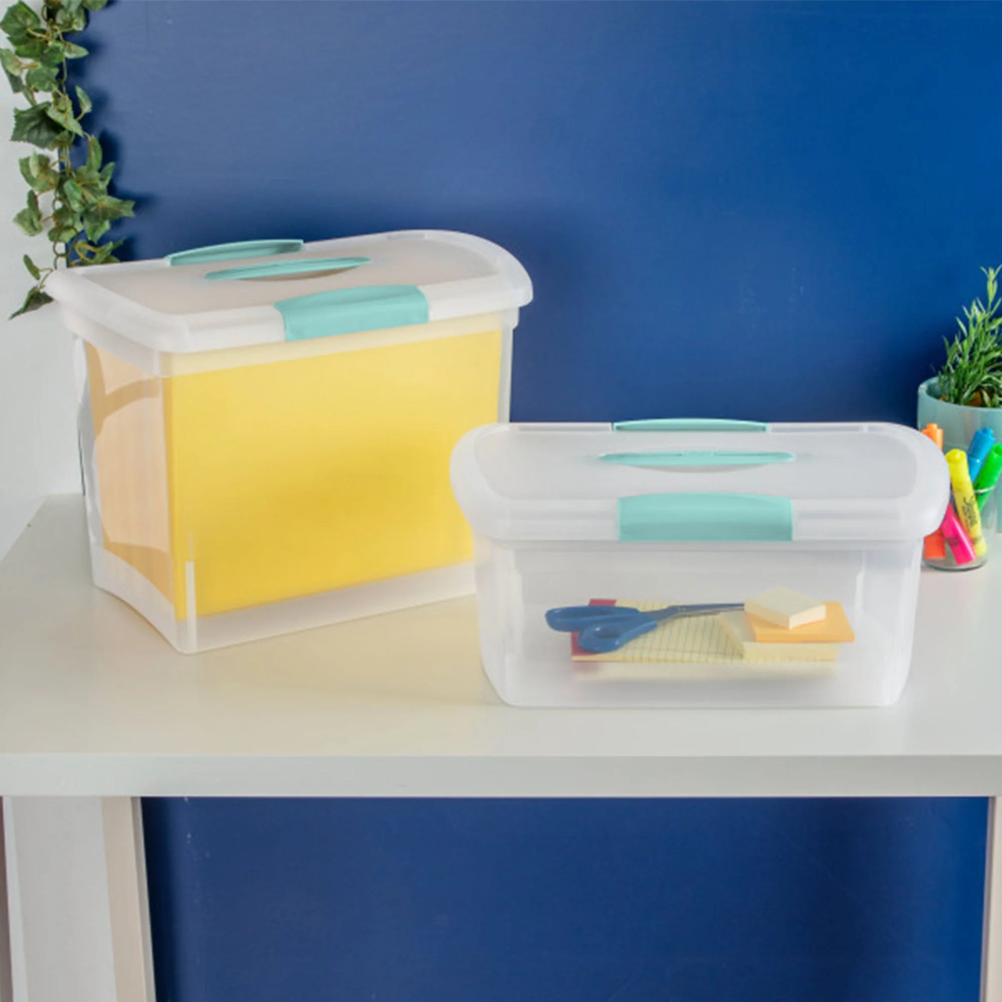 Sterilite 6 Pack Stackable Storage Bin, Latch Lid, Medium Nesting ShowOff, Clear - Image 3