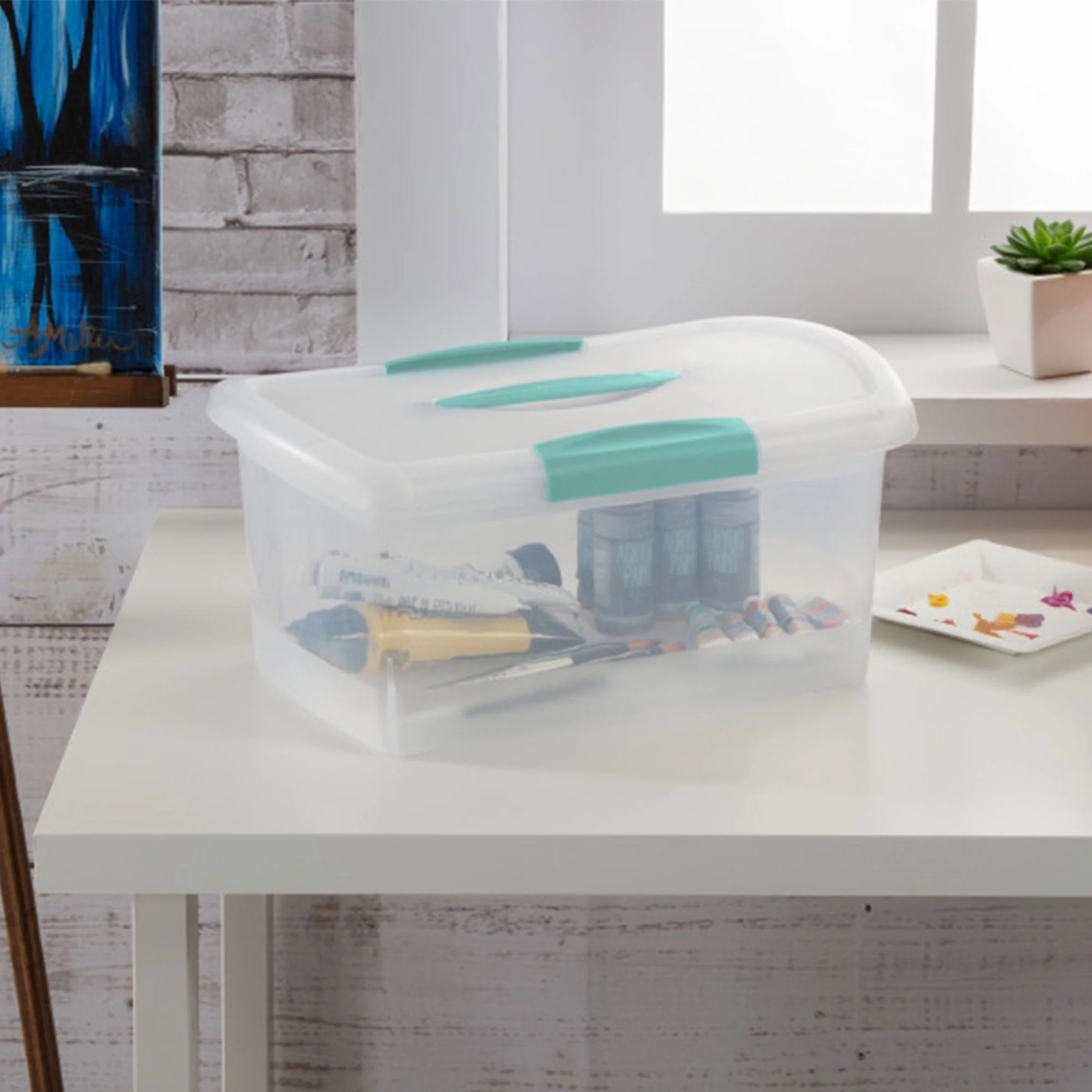 Sterilite 6 Pack Stackable Storage Bin, Latch Lid, Medium Nesting ShowOff, Clear - Image 4