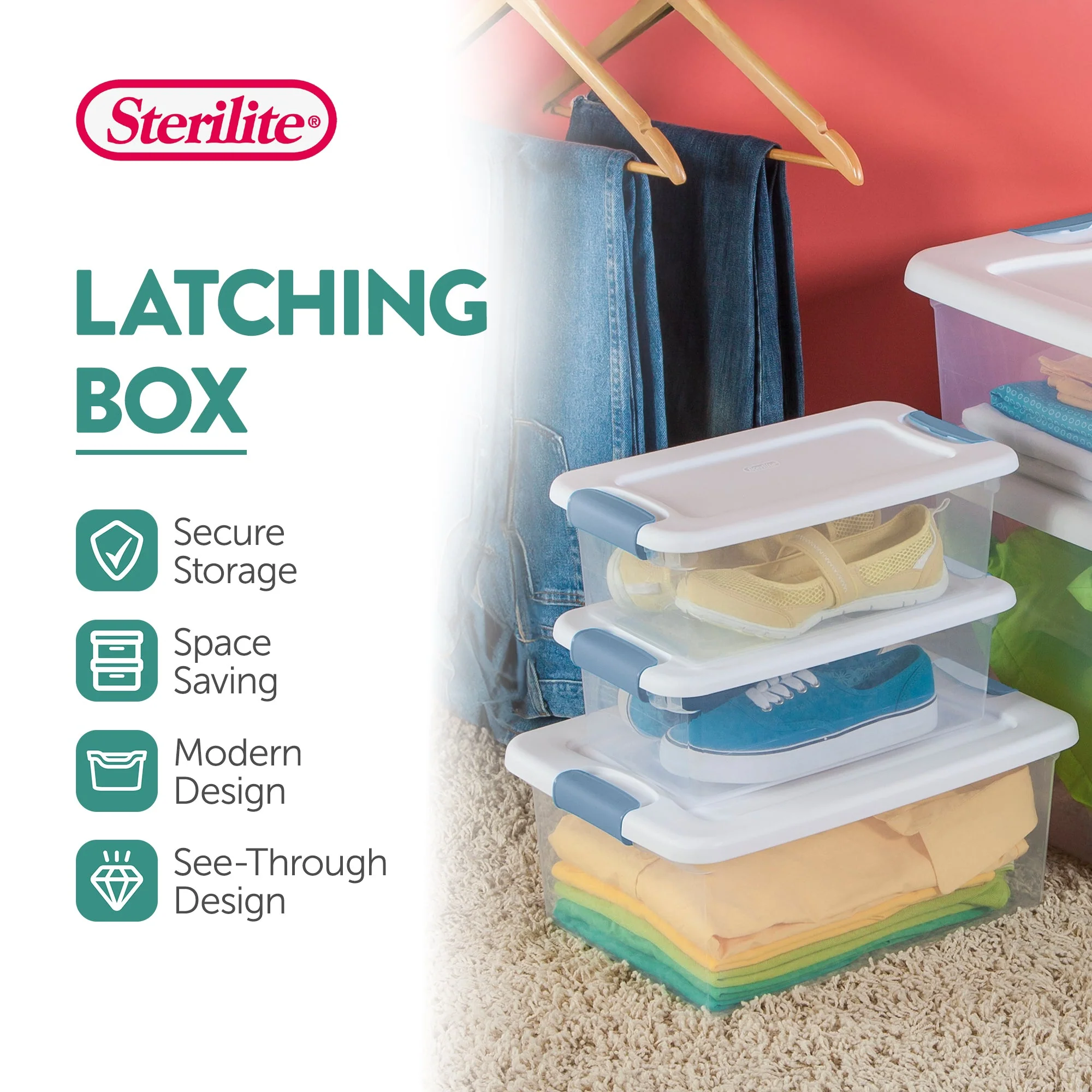 Sterilite 6 Qt. Plastic Stackable Storage Box with Latching Lid, Clear (12 Pack) - Image 3