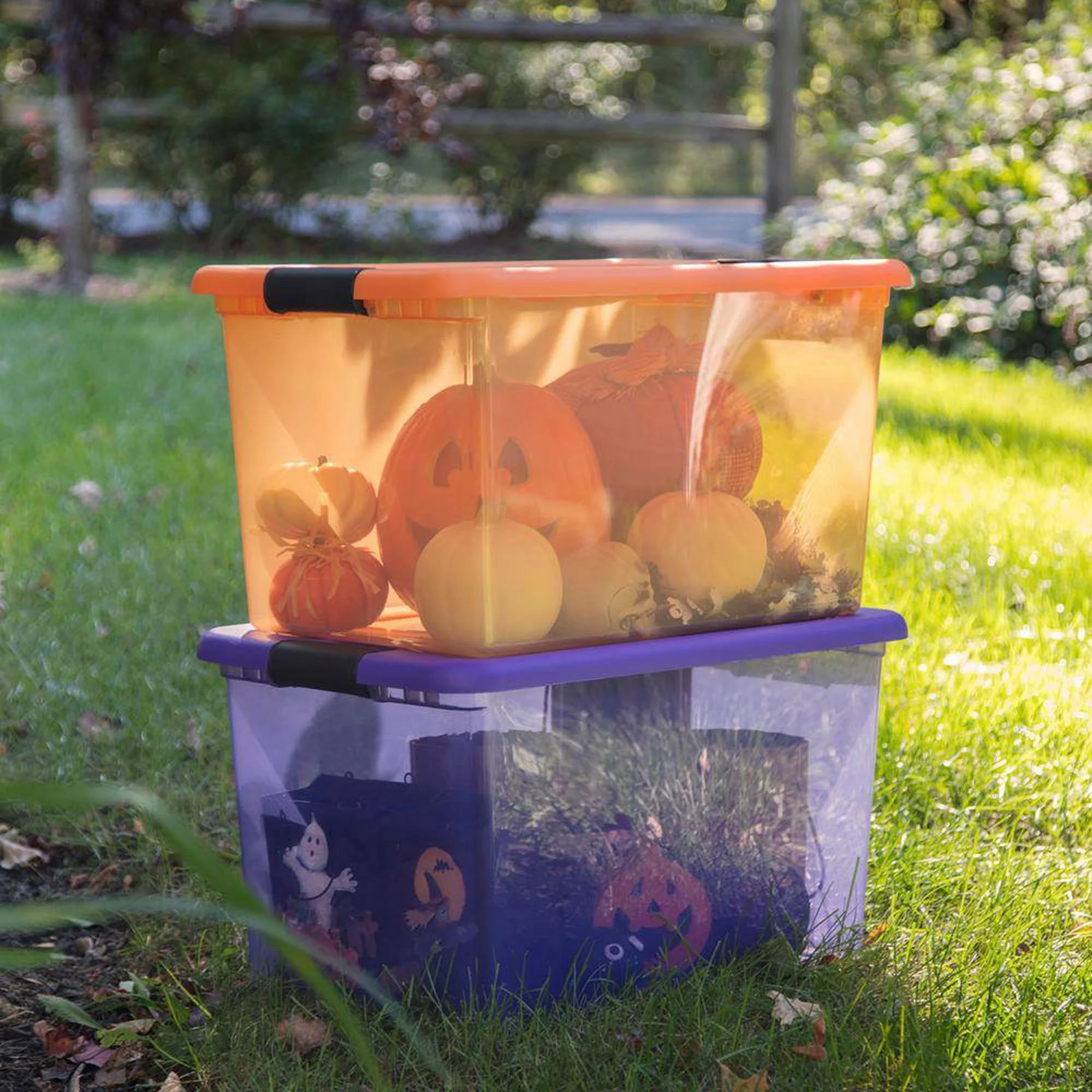 Sterilite 64 Quart Latching Plastic Storage Container, Purple & Orange (12 Pack) - Image 2