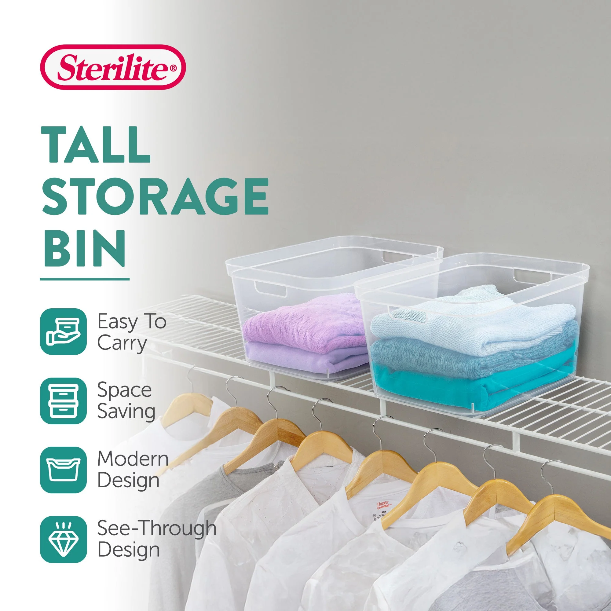 Sterilite 8.25x12.25x15 In Storage Bin w/ Carry Through Handles, Clear (18 Pack) - Image 3