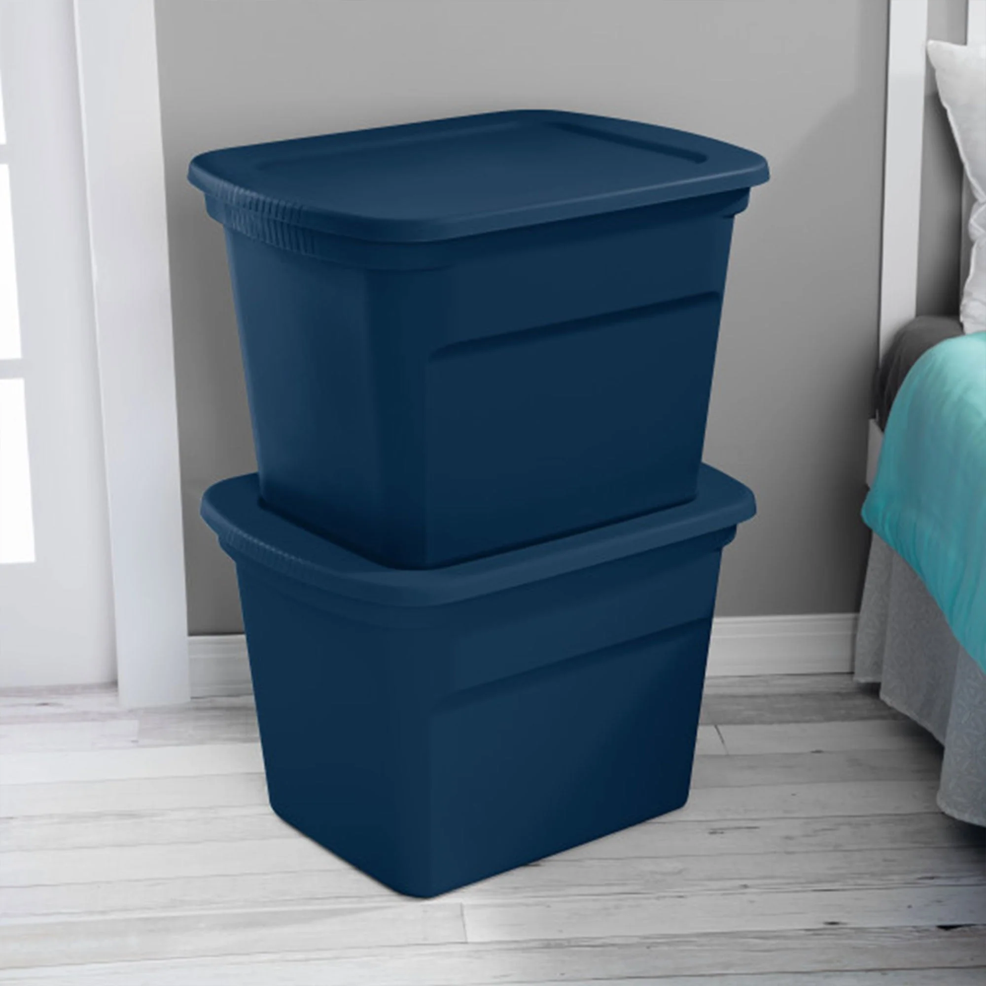 Sterilite Classic Lidded Stackable 18 Gal Storage Tote Container, Blue, 8 Pack - Image 4