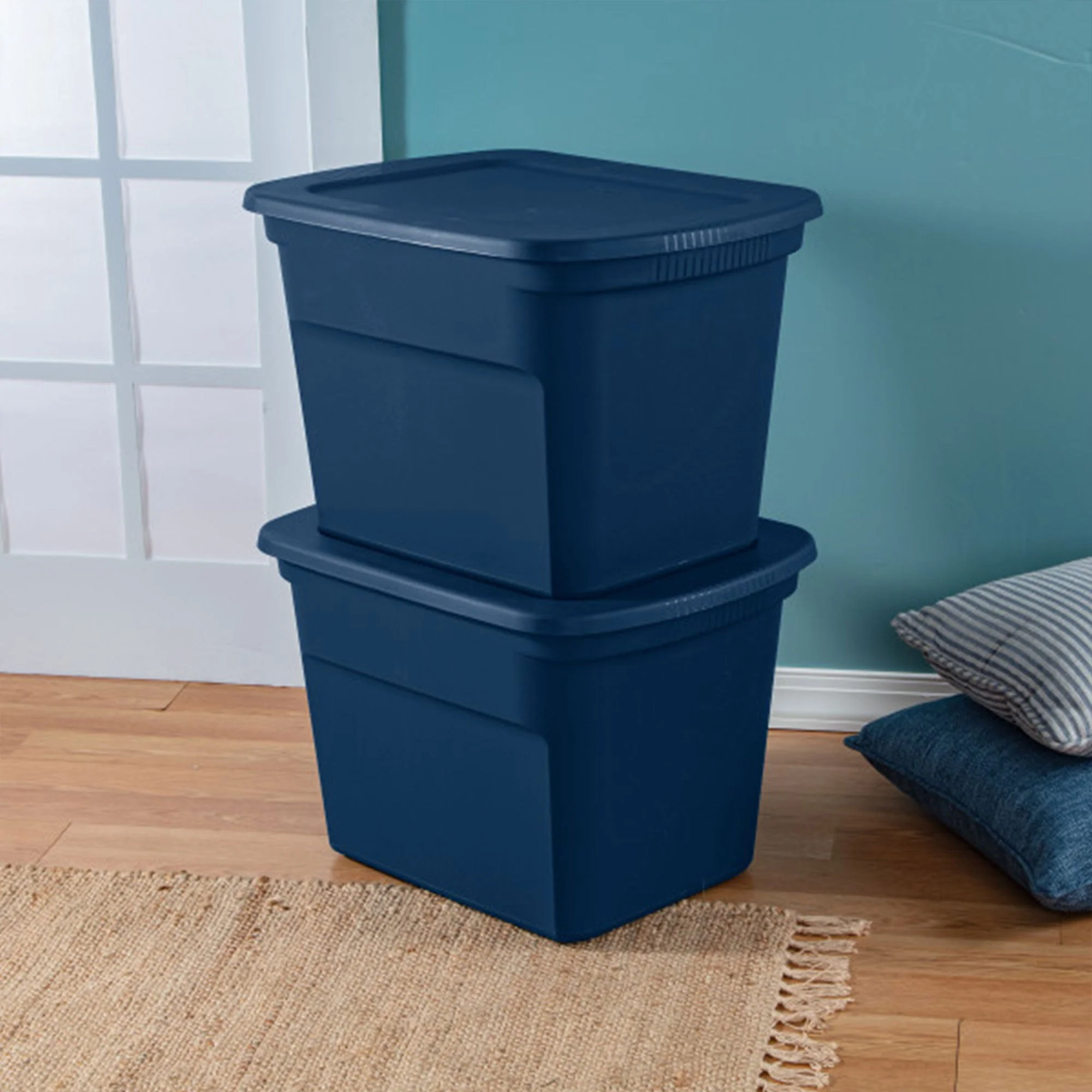 Sterilite Classic Lidded Stackable 18 Gal Storage Tote Container, Blue, 8 Pack - Image 5