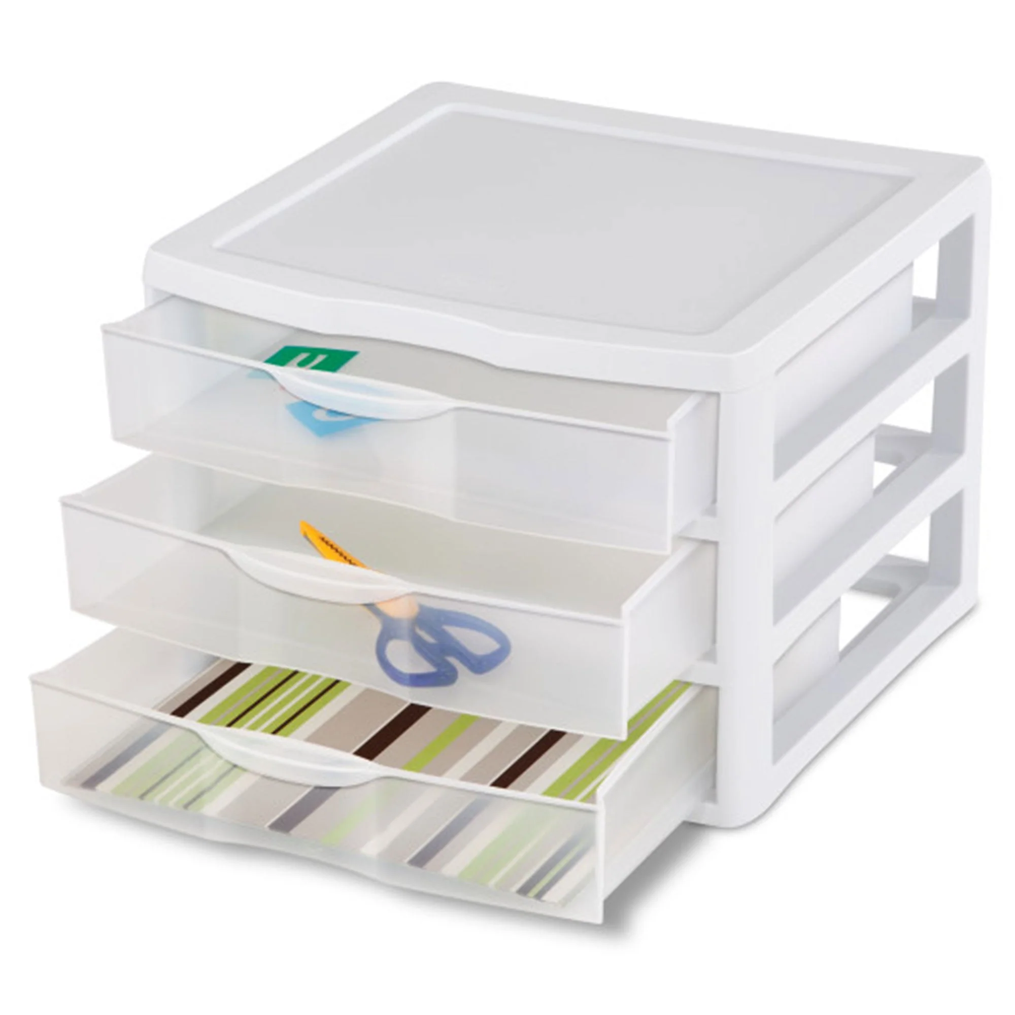 Sterilite Clear Plastic Stackable Small 3 Drawer Storage System, White, (9 Pack) - Image 10
