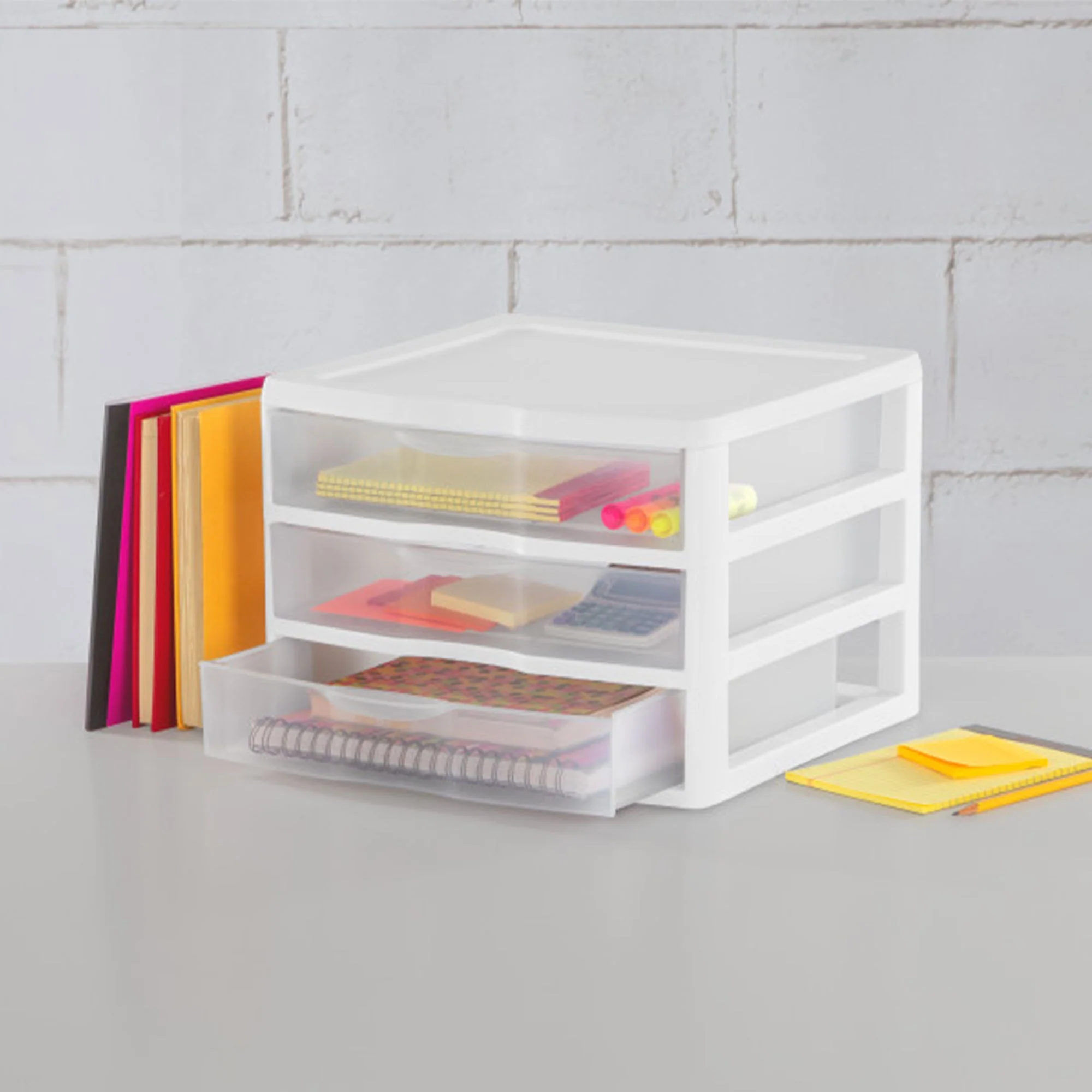 Sterilite Clear Plastic Stackable Small 3 Drawer Storage System, White, (9 Pack) - Image 4