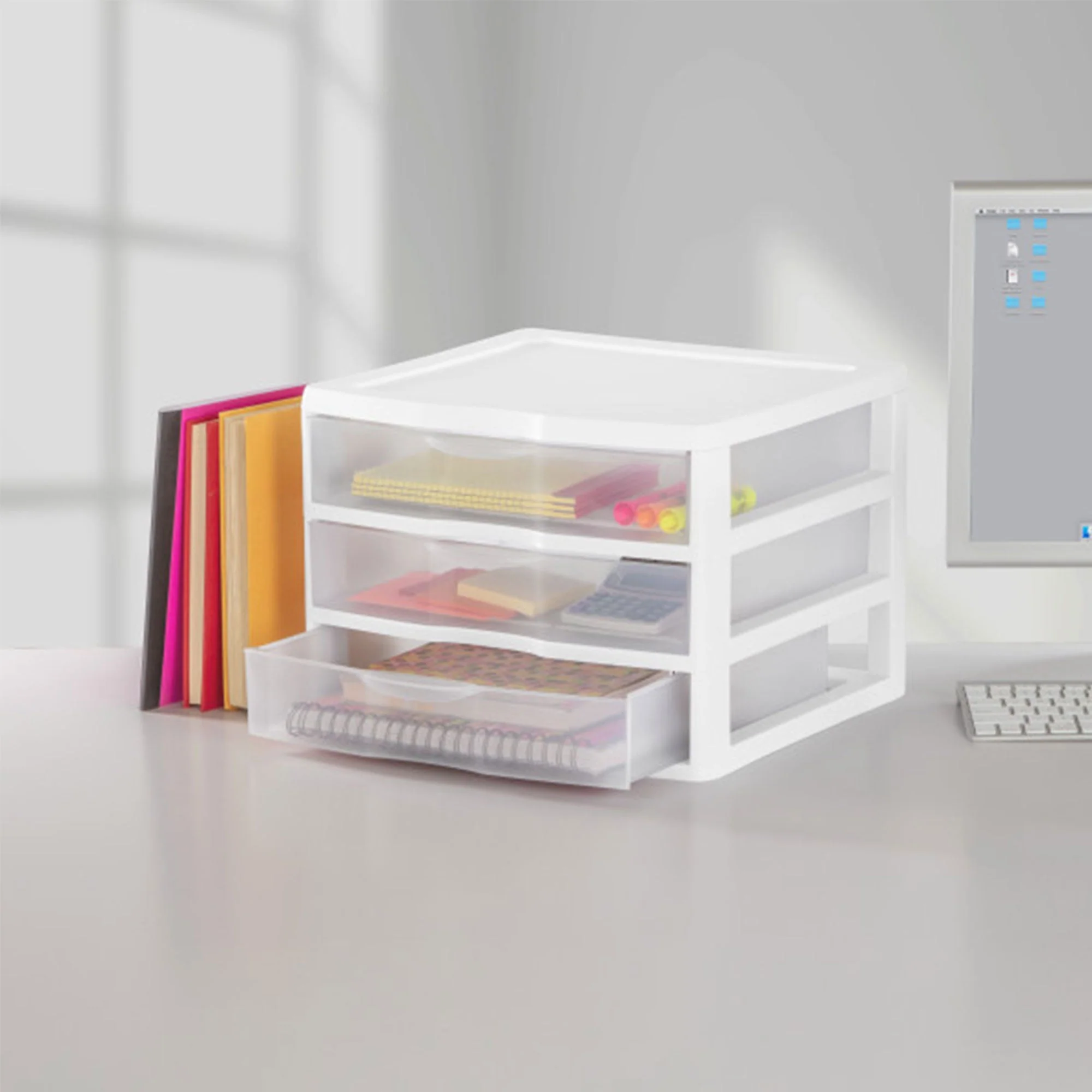 Sterilite Clear Plastic Stackable Small 3 Drawer Storage System, White, (9 Pack) - Image 5