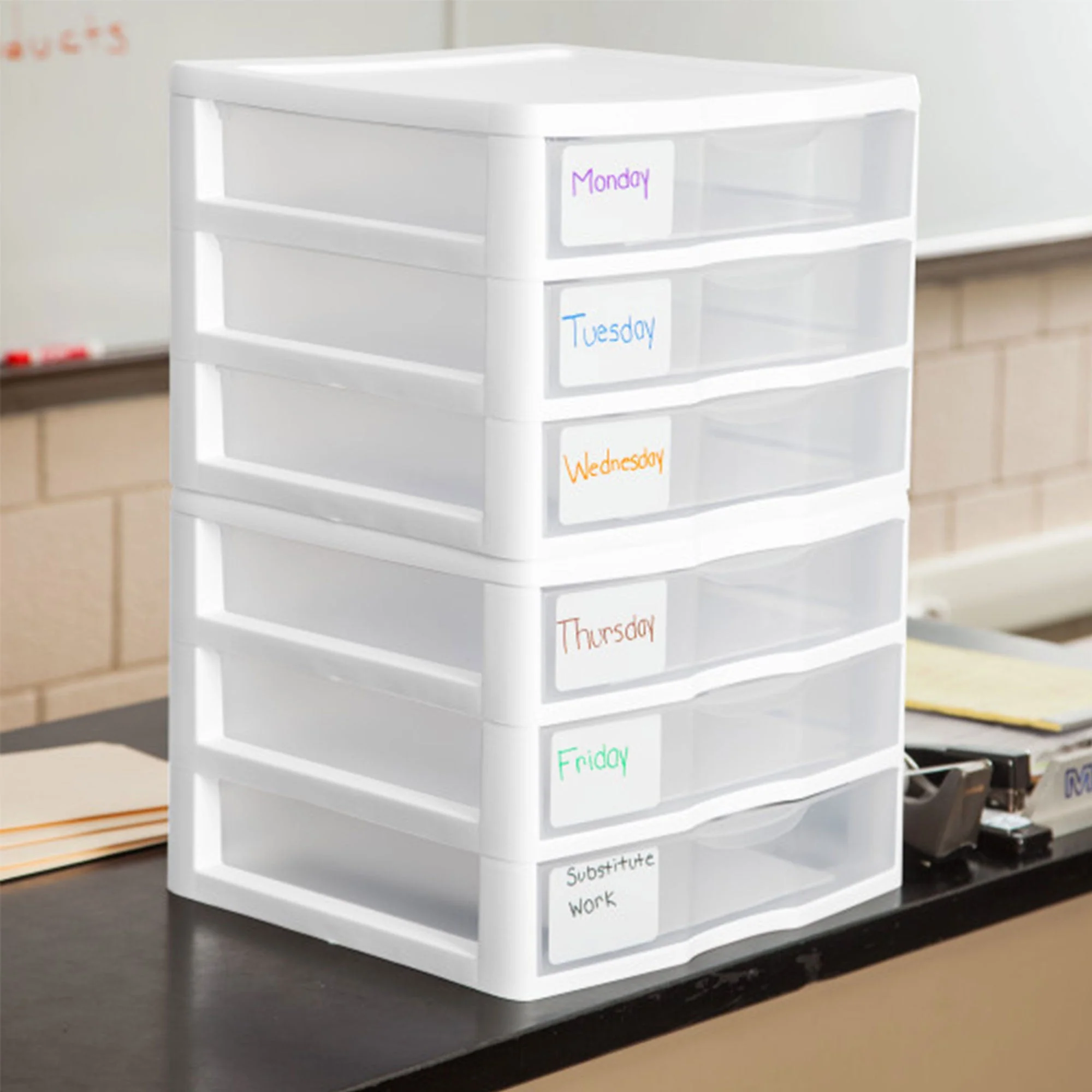 Sterilite Clear Plastic Stackable Small 3 Drawer Storage System, White, (9 Pack) - Image 9