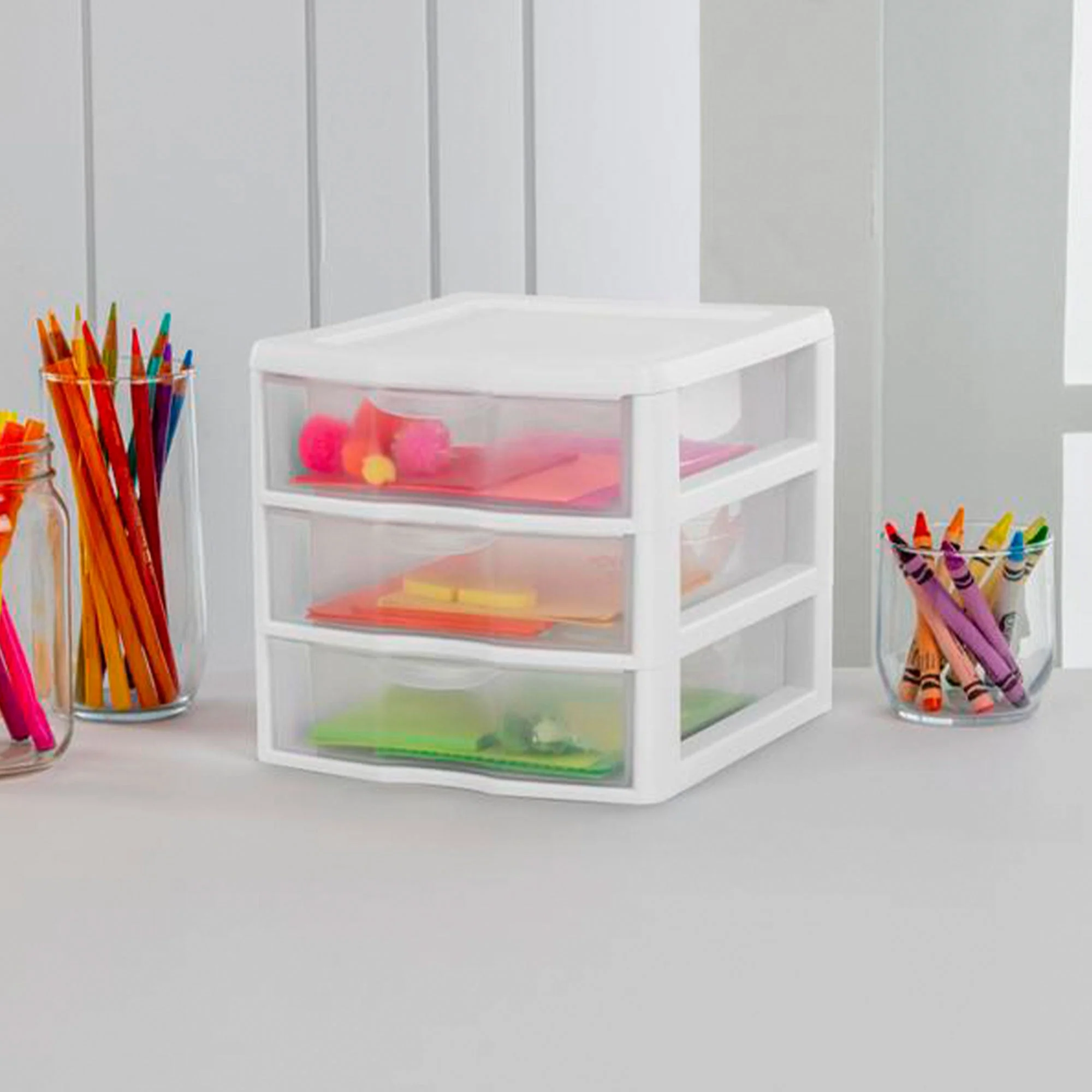 Sterilite ClearView Plastic Small 3 Drawer Desktop Storage Unit, White, 6 Pack - Image 4