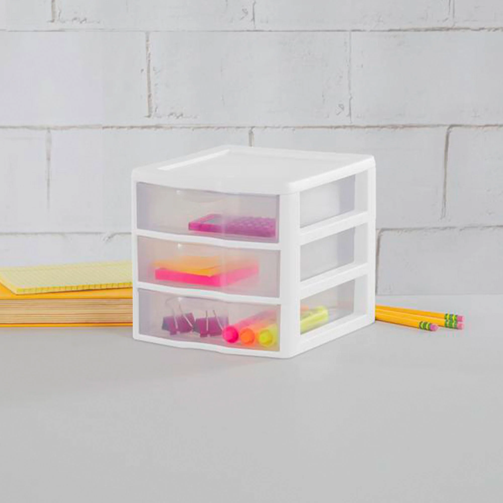 Sterilite ClearView Plastic Small 3 Drawer Desktop Storage Unit, White, 6 Pack - Image 6