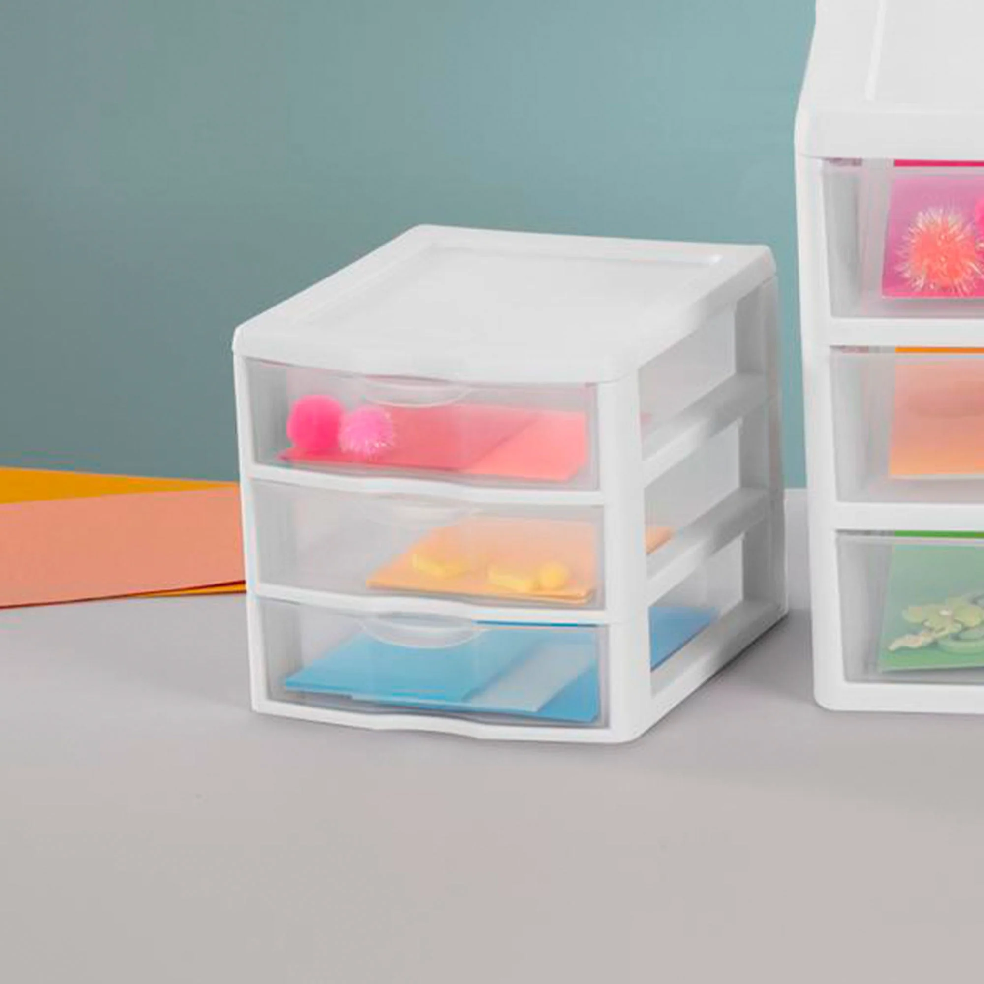 Sterilite ClearView Plastic Small 3 Drawer Desktop Storage Unit, White, 6 Pack - Image 8