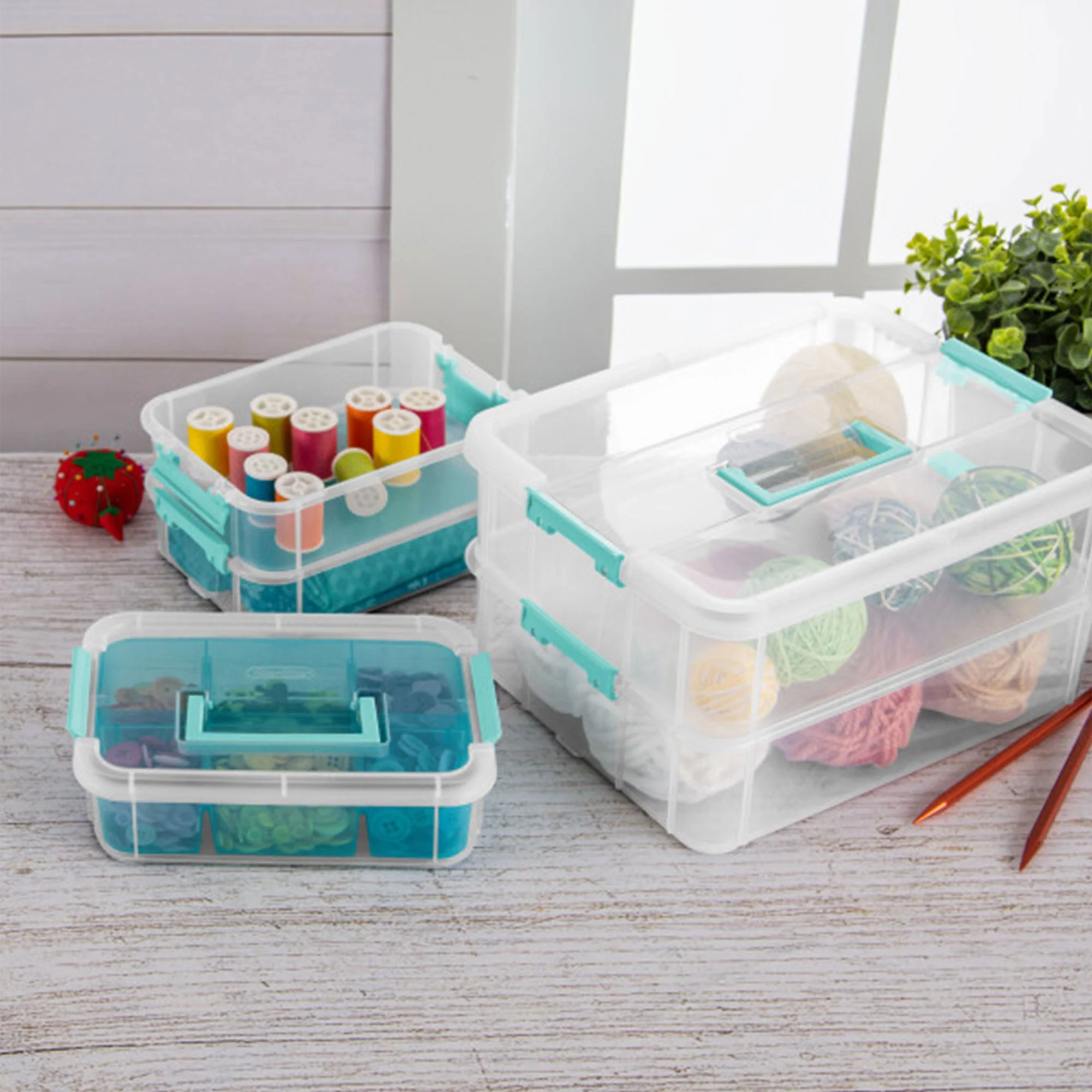 Sterilite Convenient Home 3-Tiered Stack Carry Storage Box, Clear (6 Pack) - Image 5