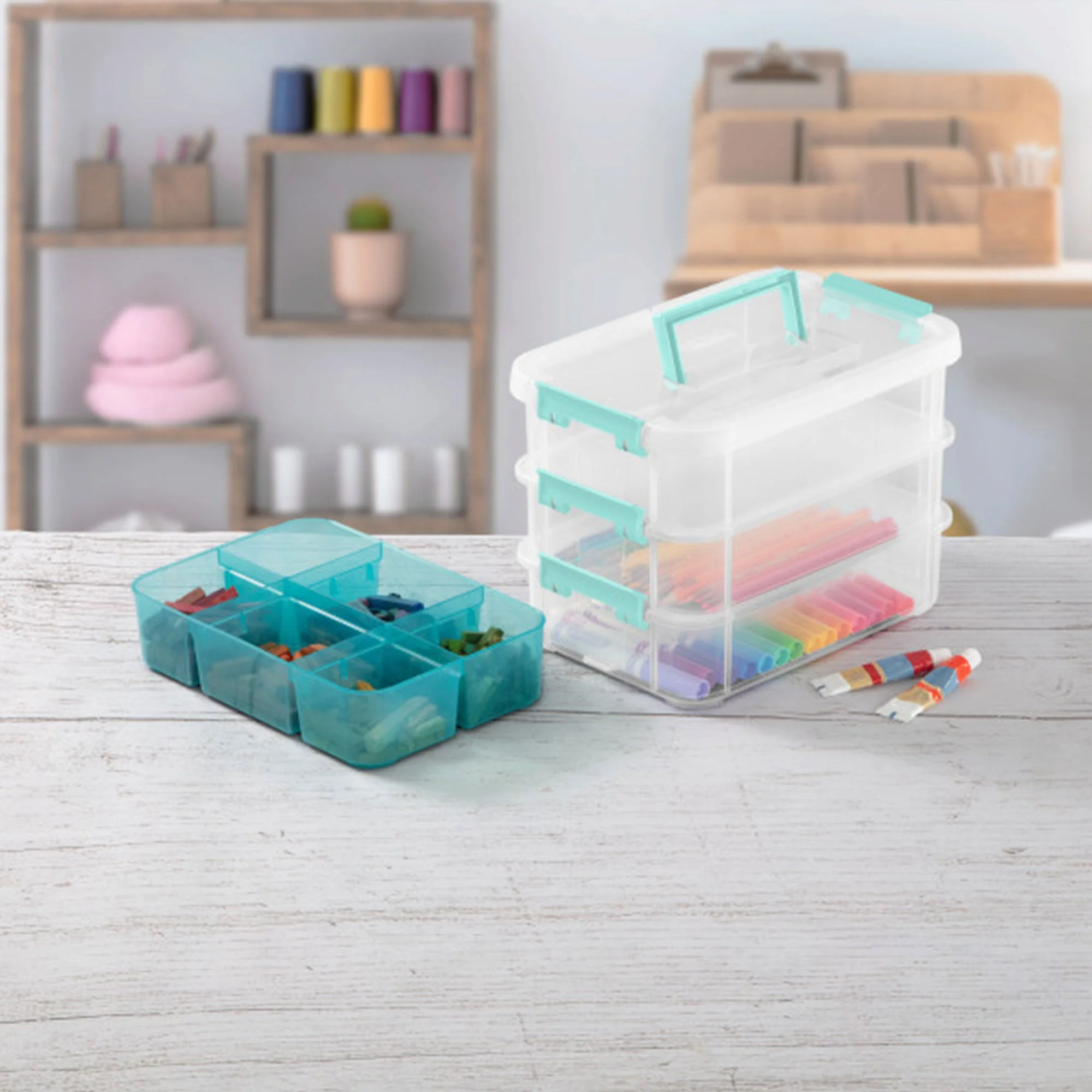 Sterilite Convenient Home 3-Tiered Stack Carry Storage Box, Clear (6 Pack) - Image 6
