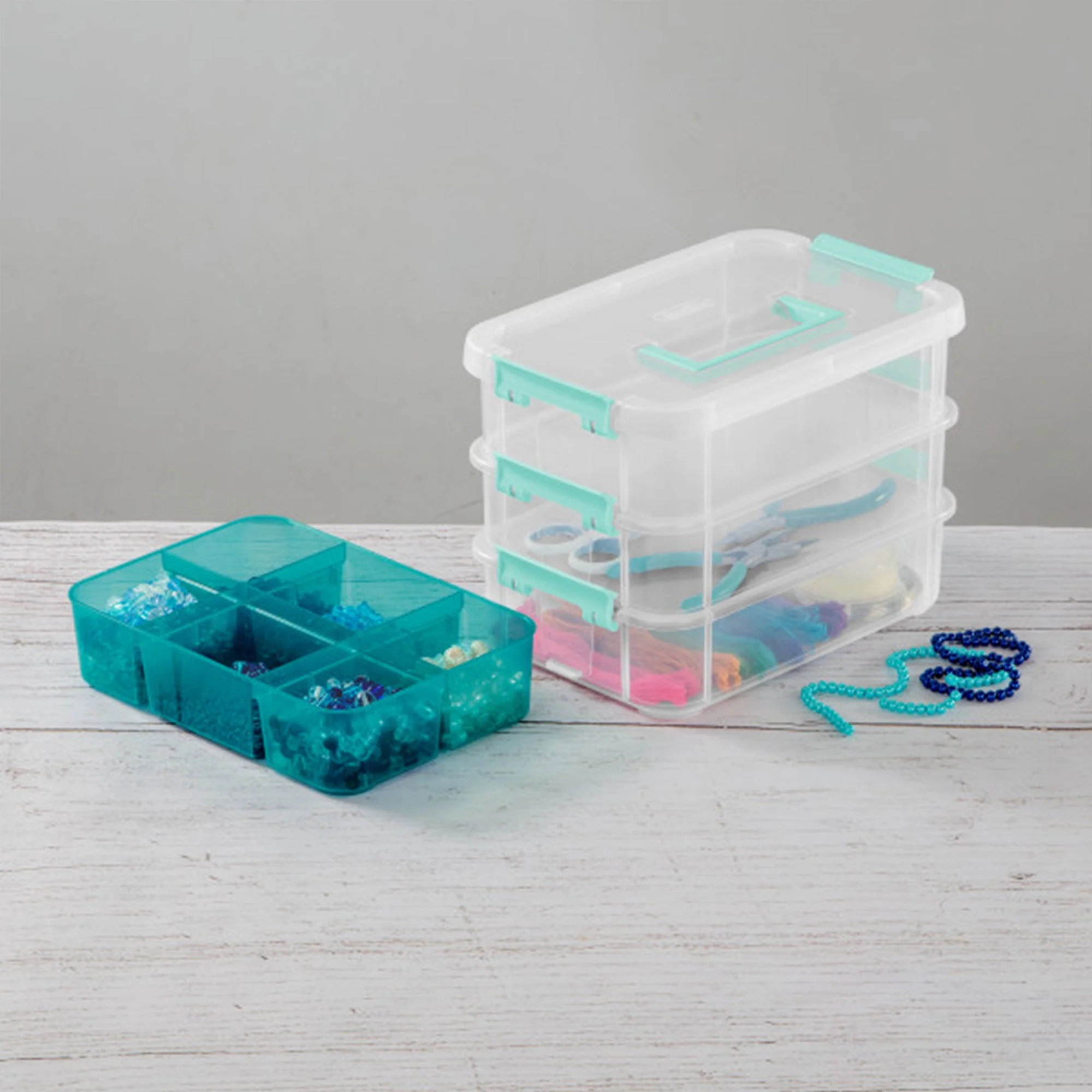Sterilite Convenient Home 3-Tiered Stack Carry Storage Box, Clear (6 Pack) - Image 7