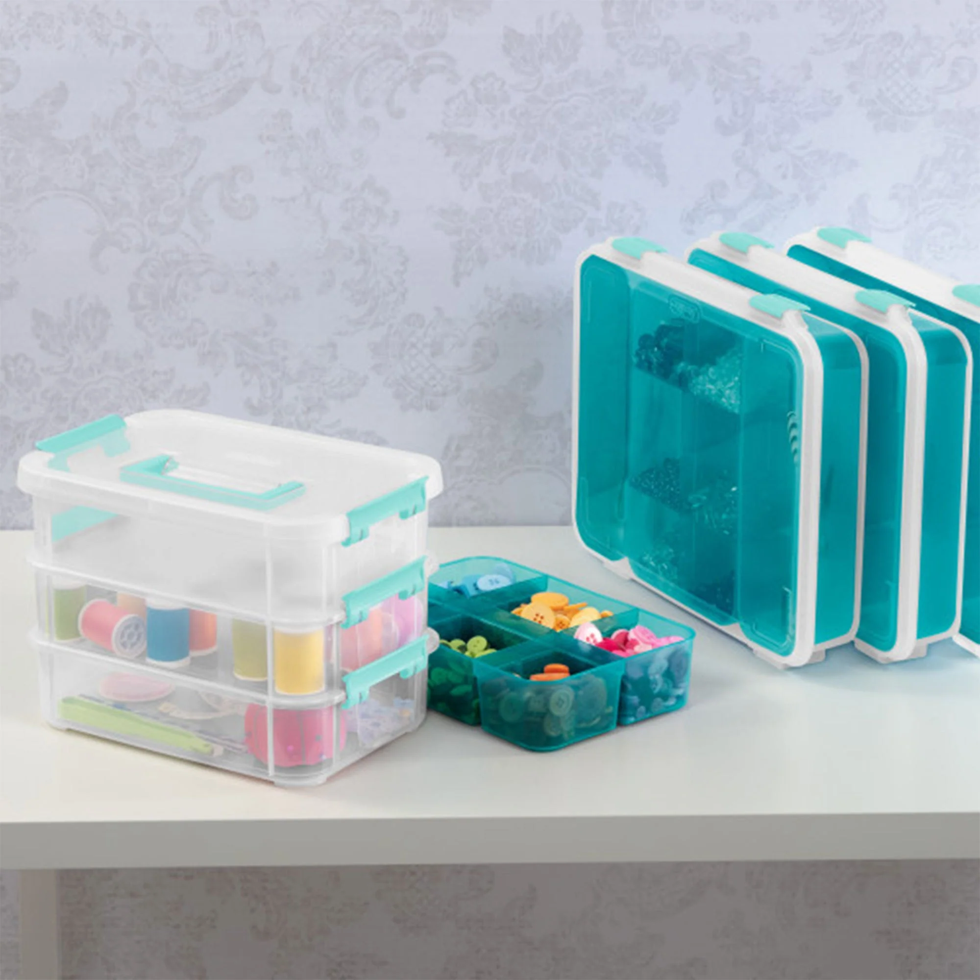 Sterilite Convenient Home 3-Tiered Stack Carry Storage Box, Clear (6 Pack) - Image 9