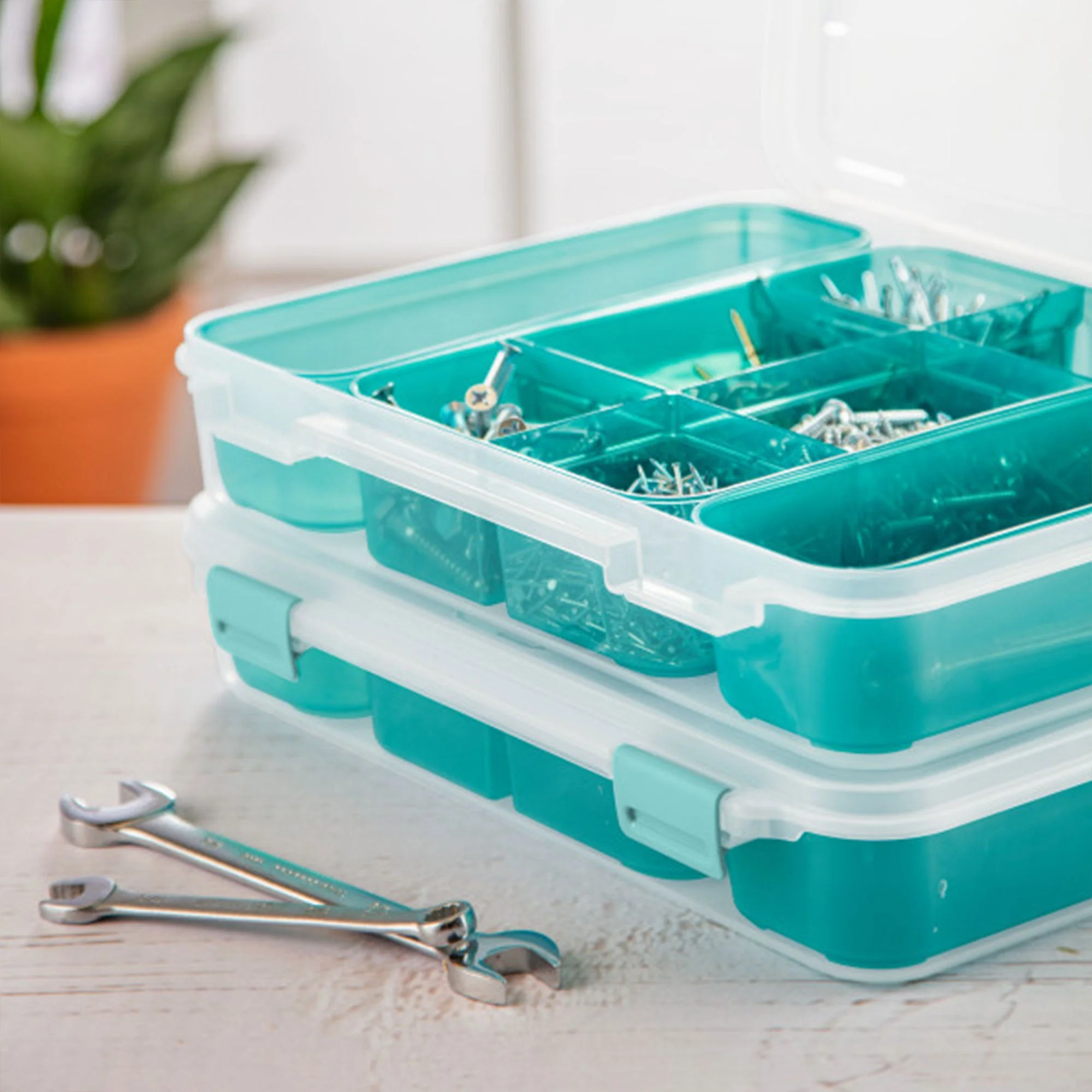 Sterilite Divided Case Stackable Plastic Small Storage Lidded Container, 18 Pack - Image 8