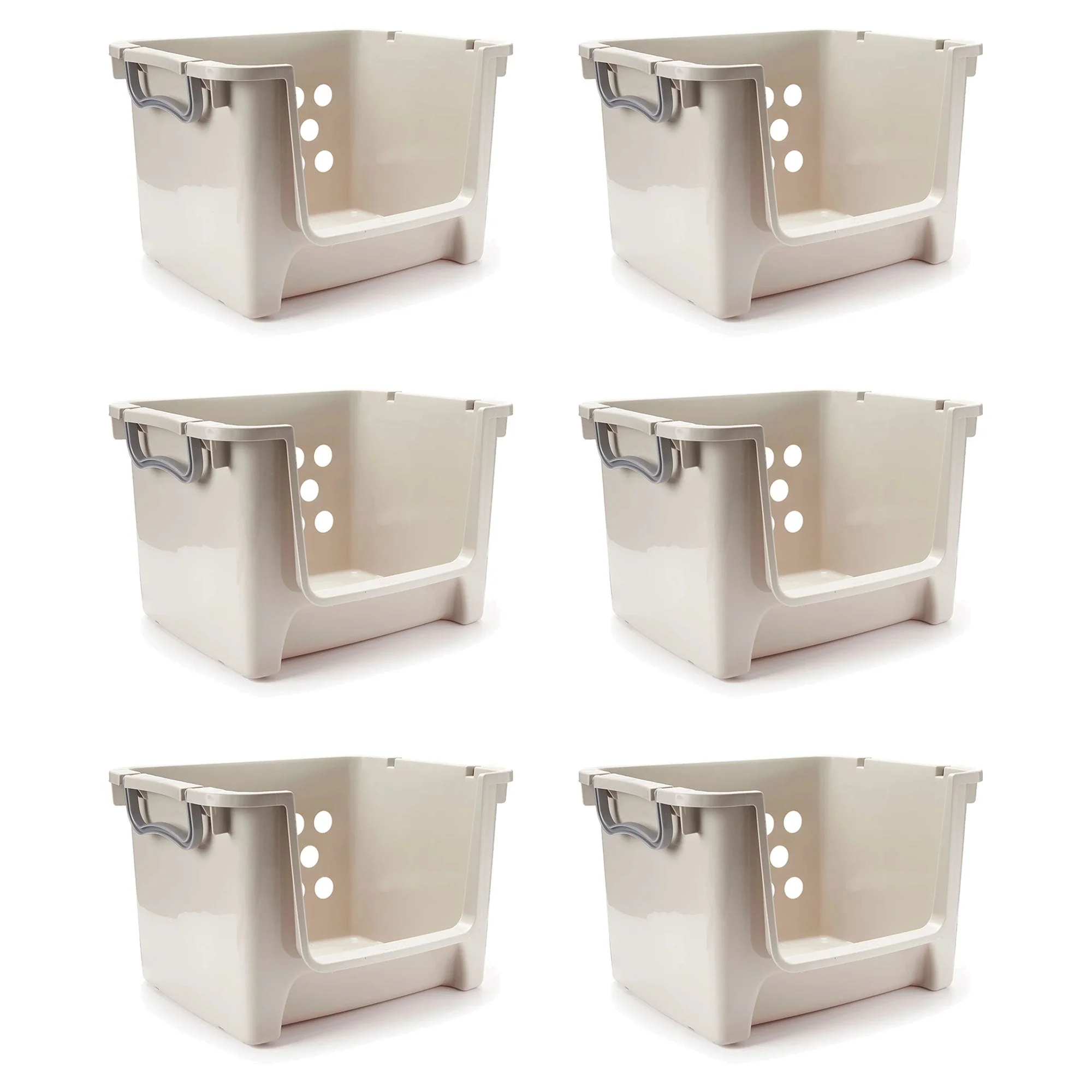 Sterilite Home Organization Stackable Open Storage Bin Container, Gray (6 Pack)
