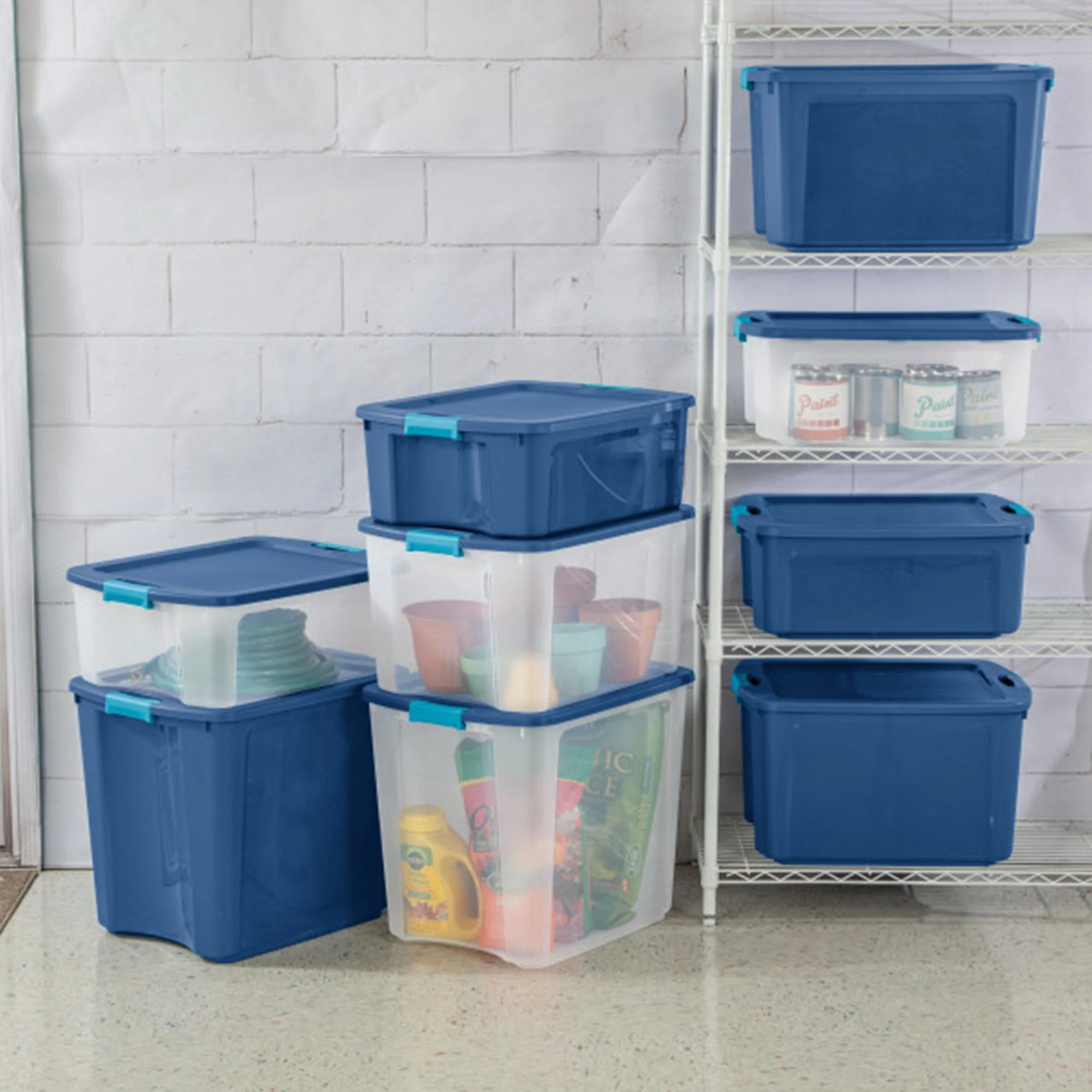 Sterilite Latch & Carry 18 Gallon Plastic Stacking Storage Tote w/ Lid, 18 Pack - Image 7