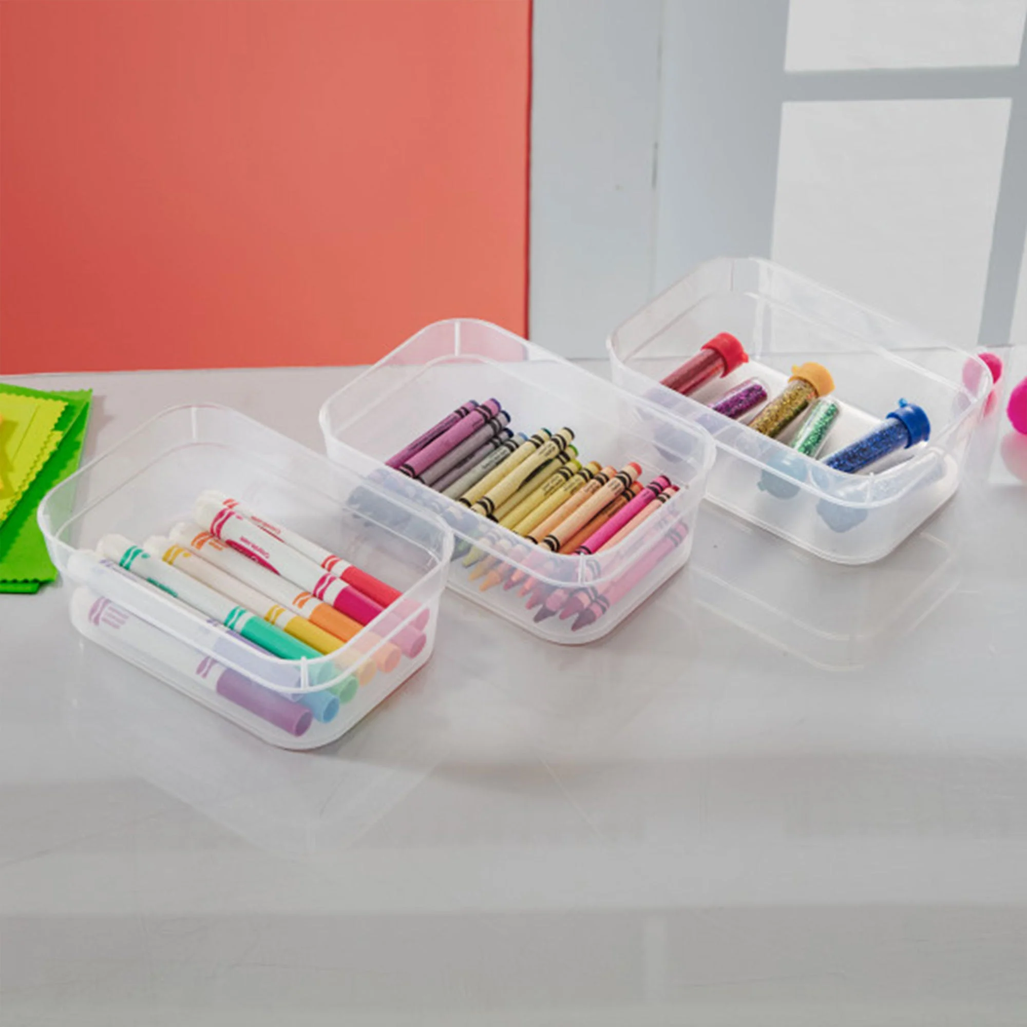 Sterilite Medium Storage Trays for Desktop and Drawer Organizing, Clear, 24 Pack - Image 6