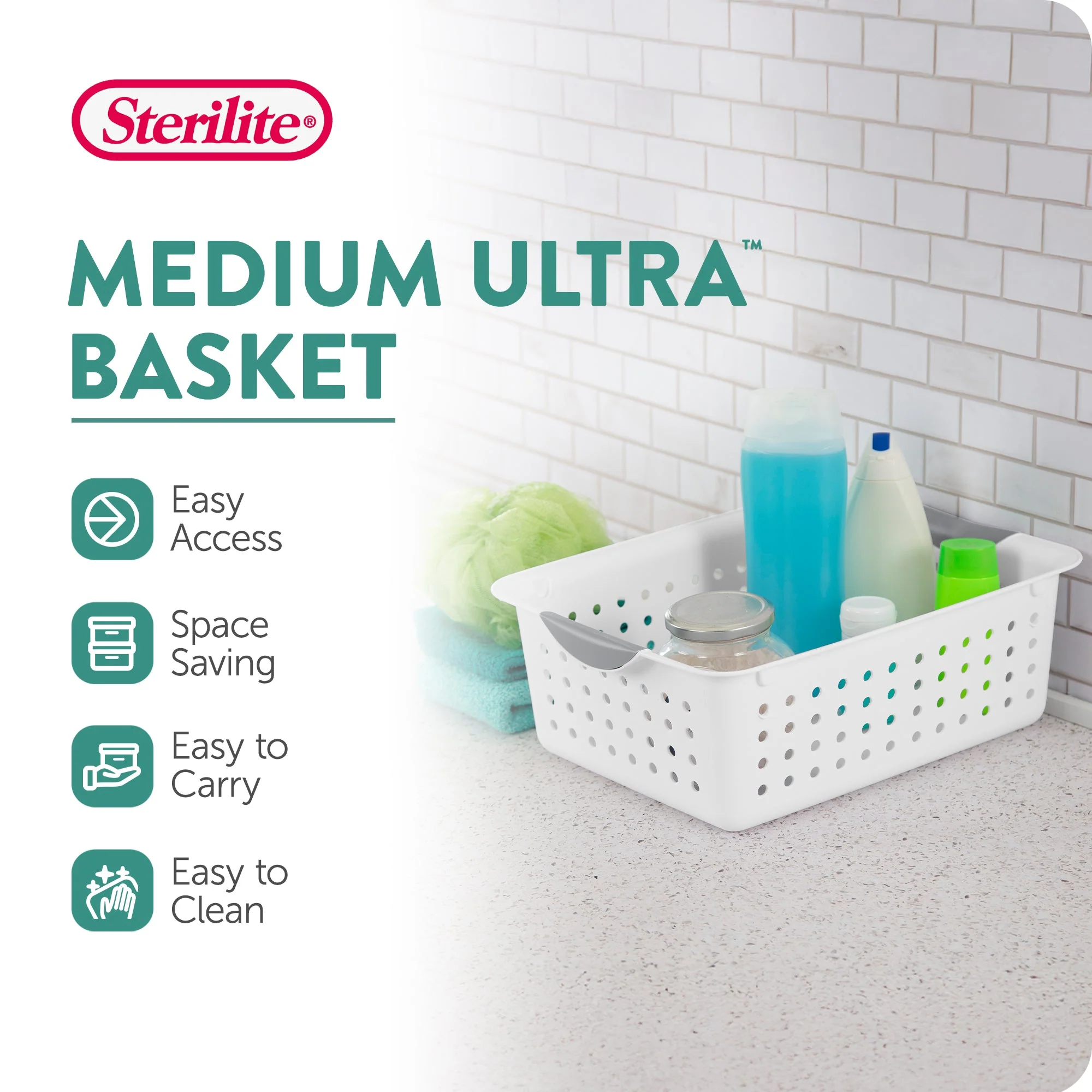 Sterilite Medium Ultra Plastic Storage Organizer Basket with Handles, (6 Pack) - Image 3