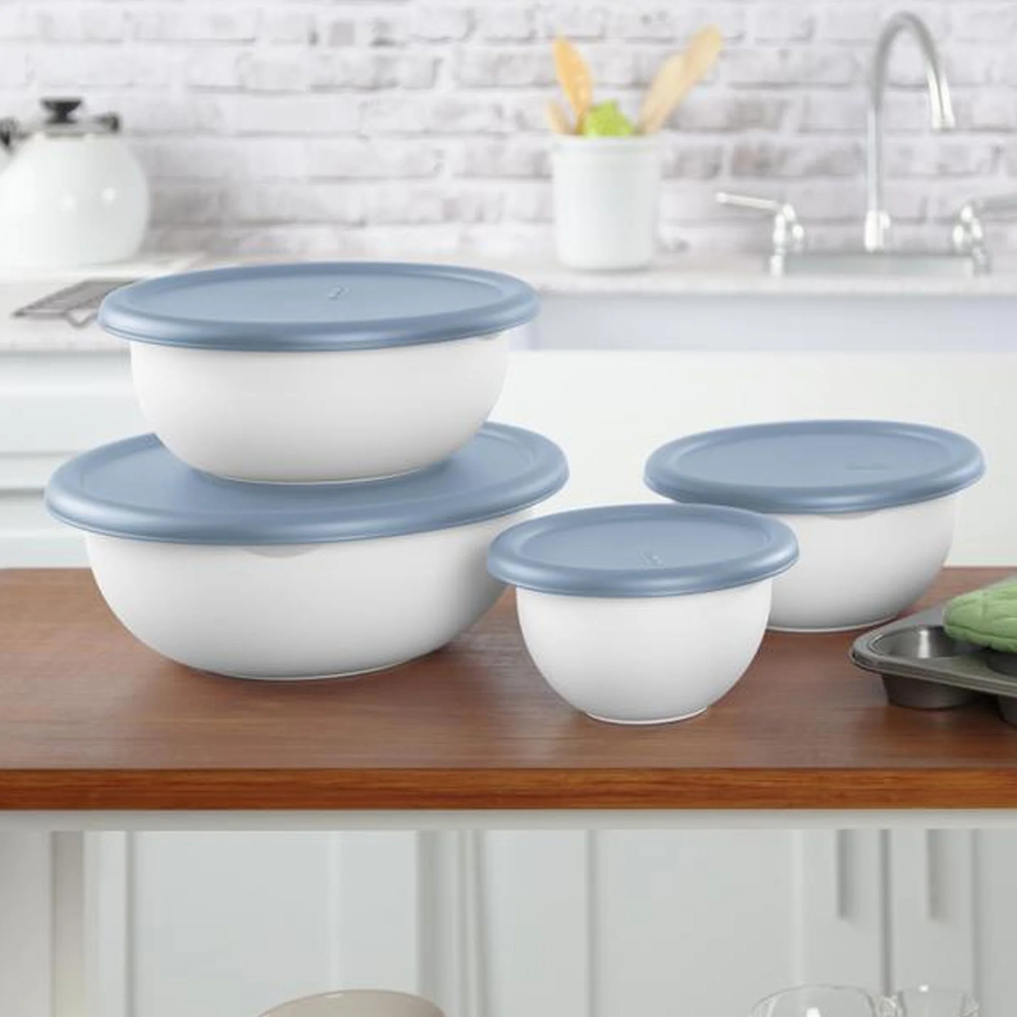 Sterilite Nesting Mixing Covered Bowl Set with Lids, Washed Blue, (Set of 6) - Image 6