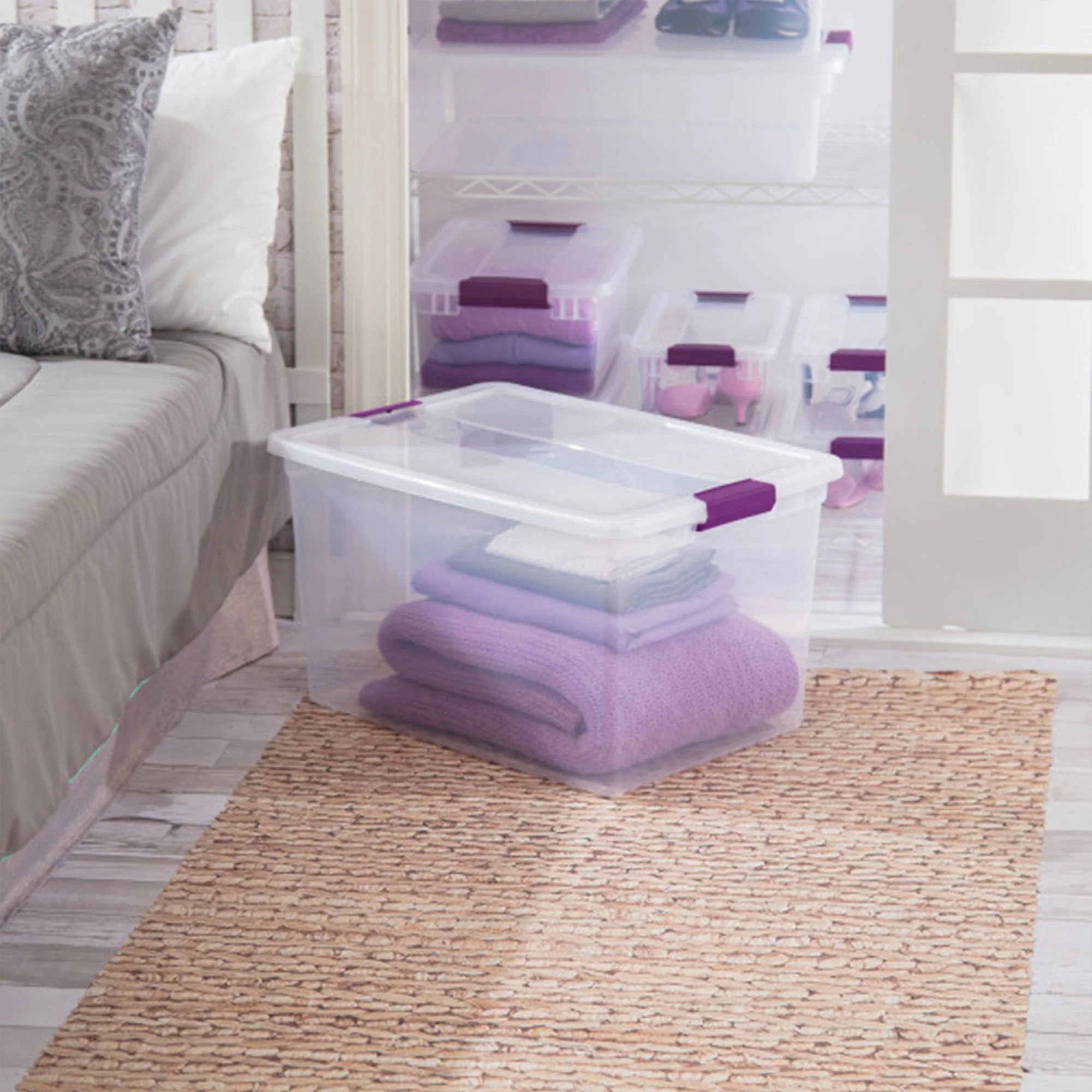 Sterilite Plastic Latching Storage Tote, 66Qt, 6 Pack & Shoe Box, 6Qt, 12 Pack - Image 6