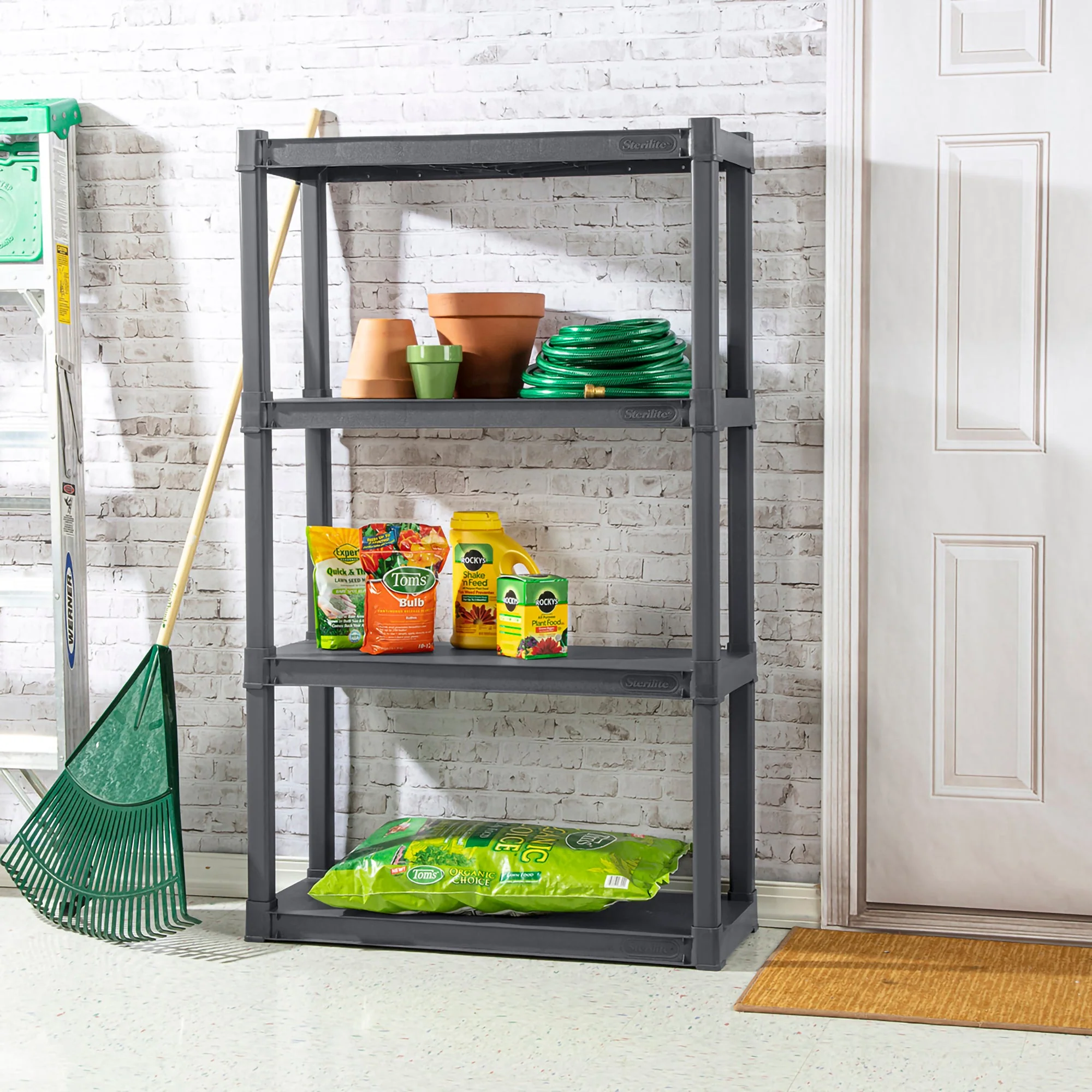 Sterilite Plastic Shelf Storage Organizing Unit with 4 Shelves, Gray, 3 Pack - Image 5