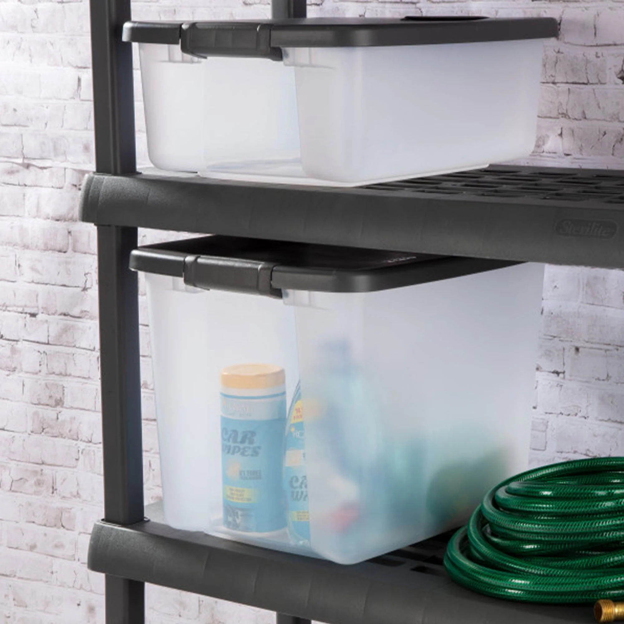 Sterilite ShelfTotes 50 Quart Clear Latched Plastic Storage Container, 18 Pack - Image 5