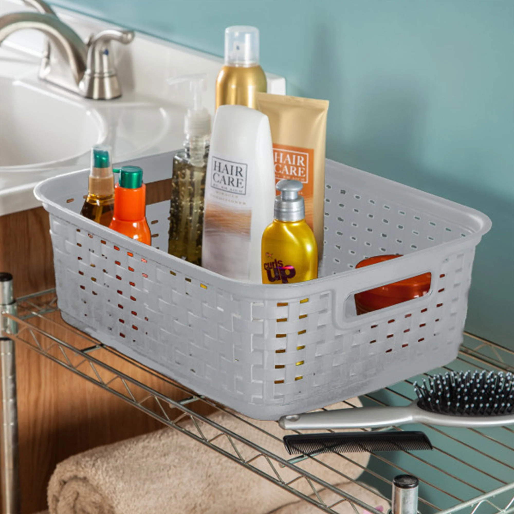 Sterilite Short Weave Wicker Pattern Storage Container Basket, Gray (18 Pack) - Image 6