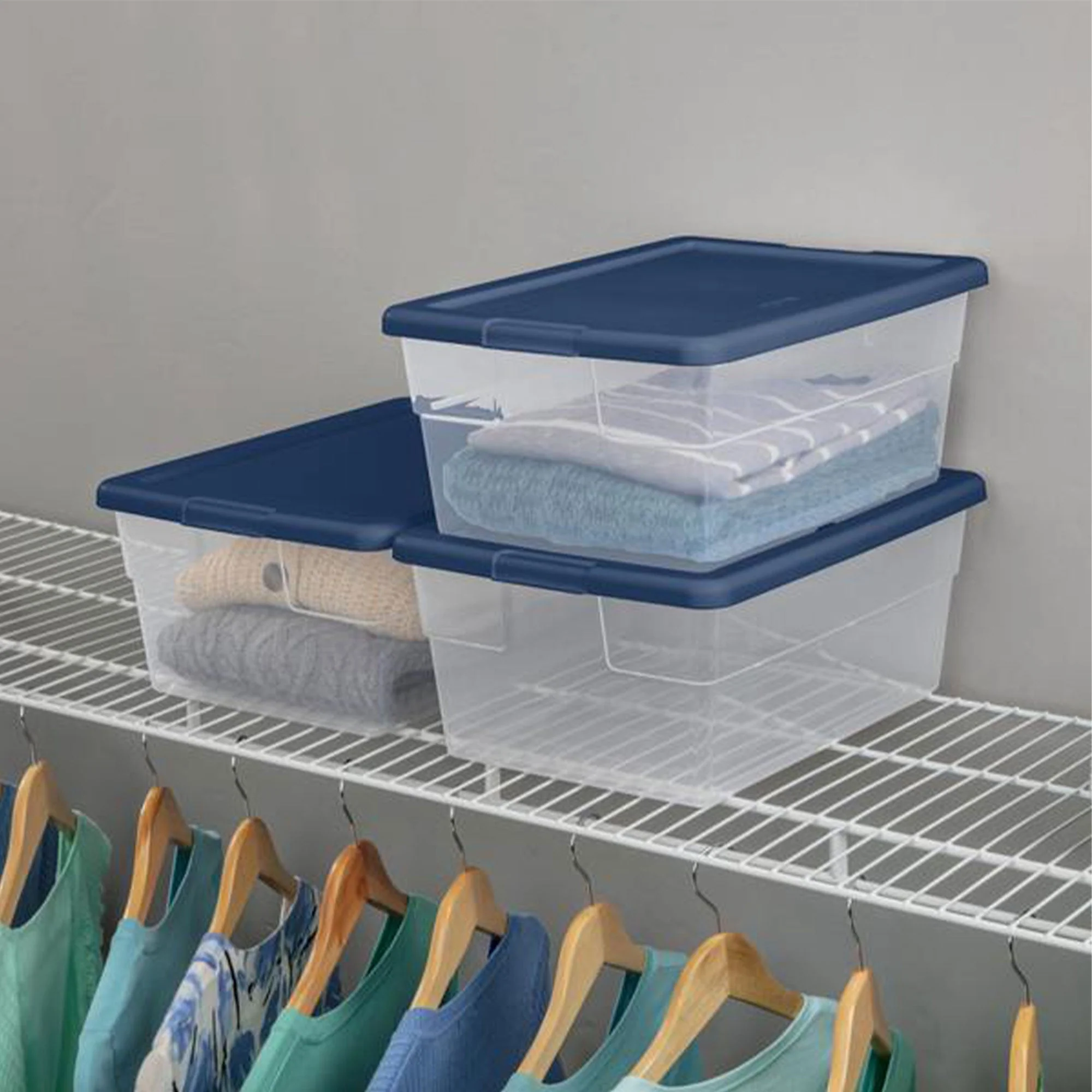 Sterilite Stackable 16 Qt Storage Box Container, Clear, Marine Blue Lid, 2 Pack - Image 5