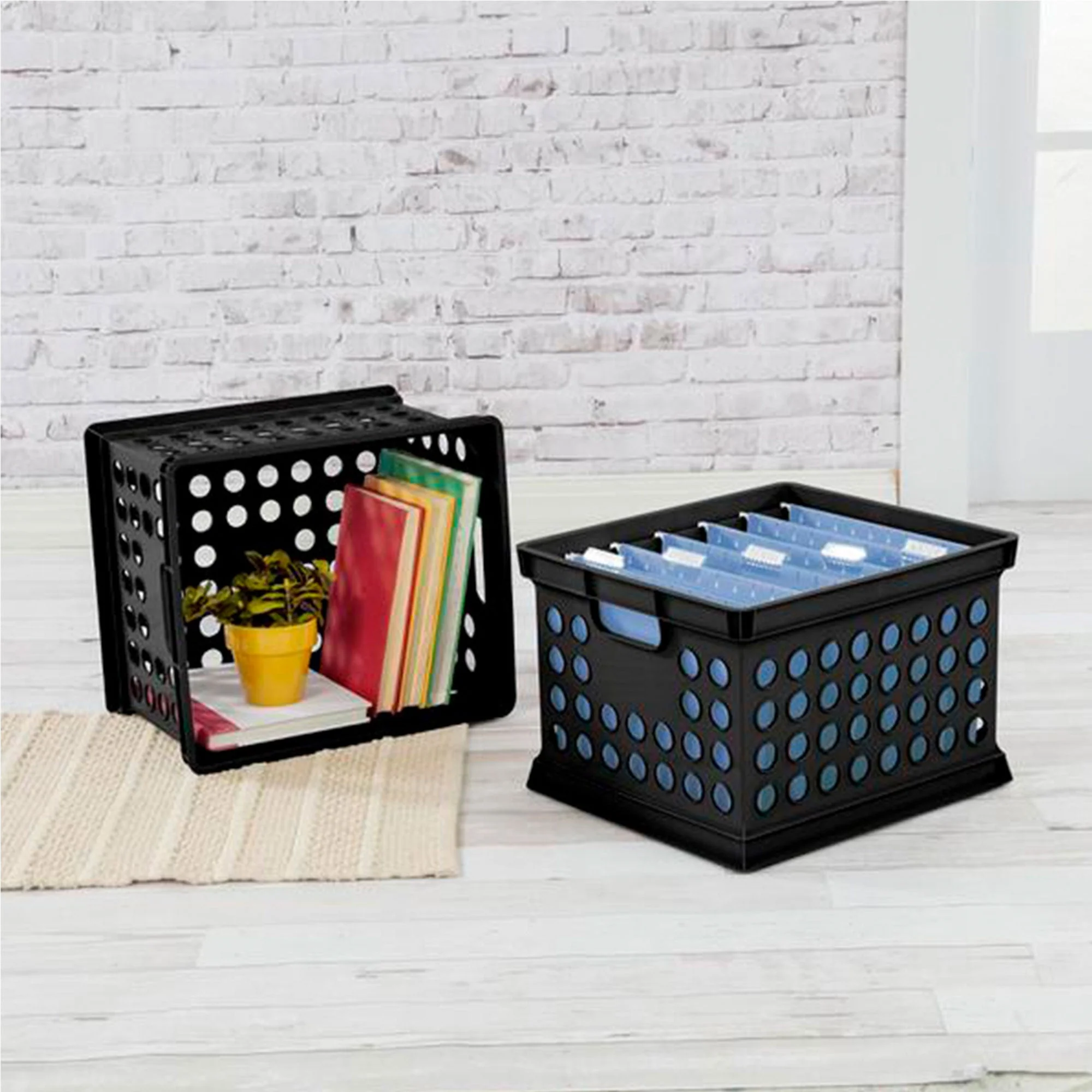 Sterilite Stackable Plastic Storage Open Crate Bin Organizer Box, Black, 18 Pack - Image 5