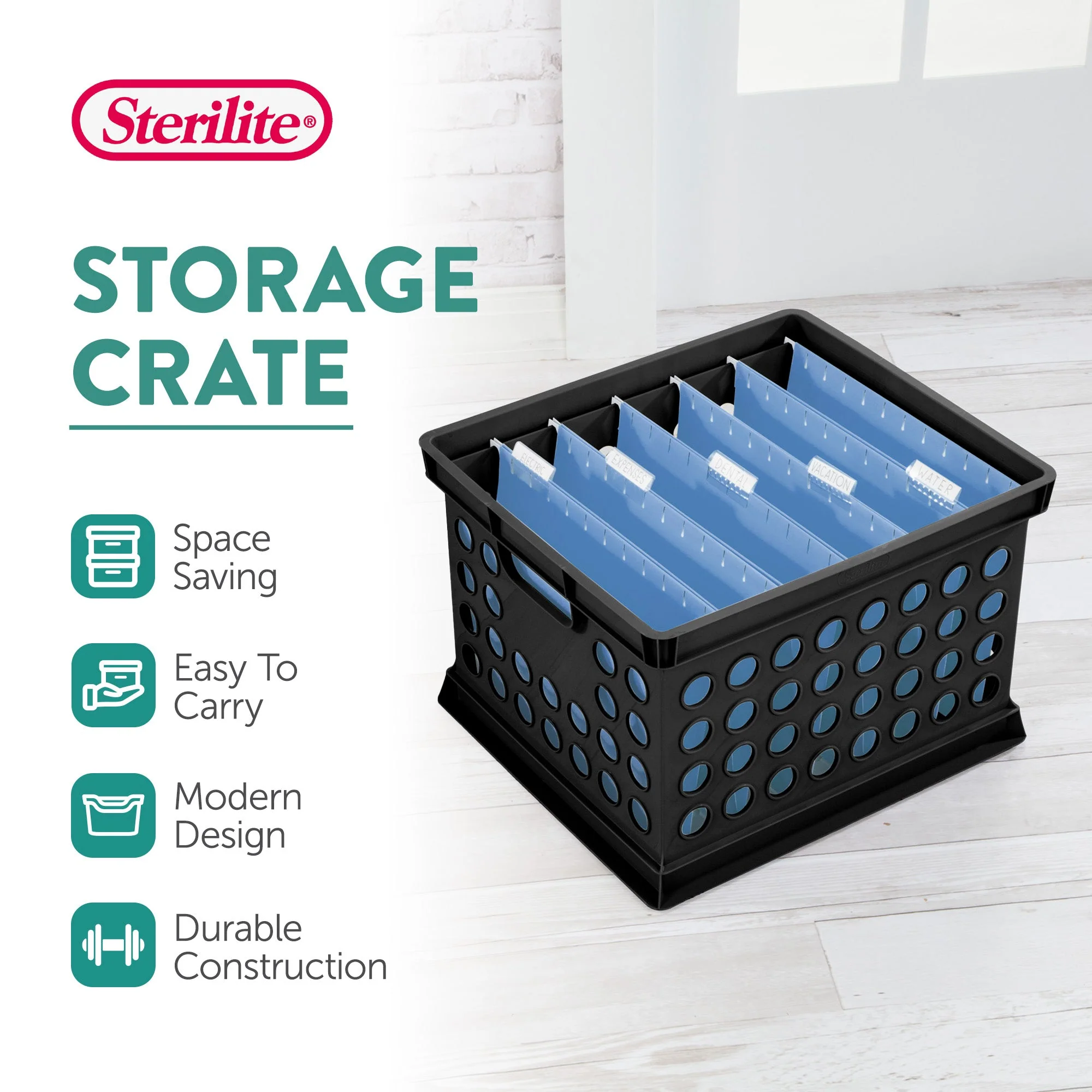 Sterilite Stackable Plastic Storage Open Crate Bin Organizer Box, Black (6 Pack) - Image 2