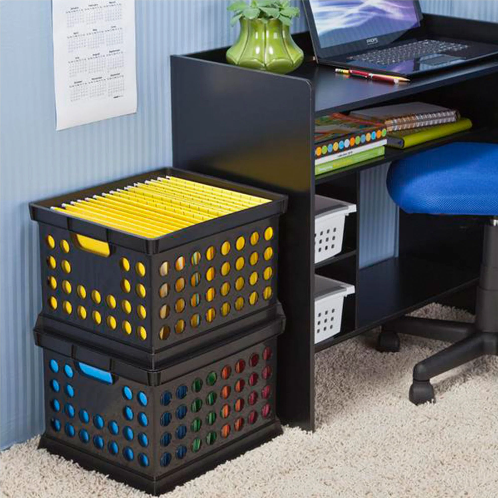 Sterilite Stackable Plastic Storage Open Crate Bin Organizer Box, Black (6 Pack) - Image 7