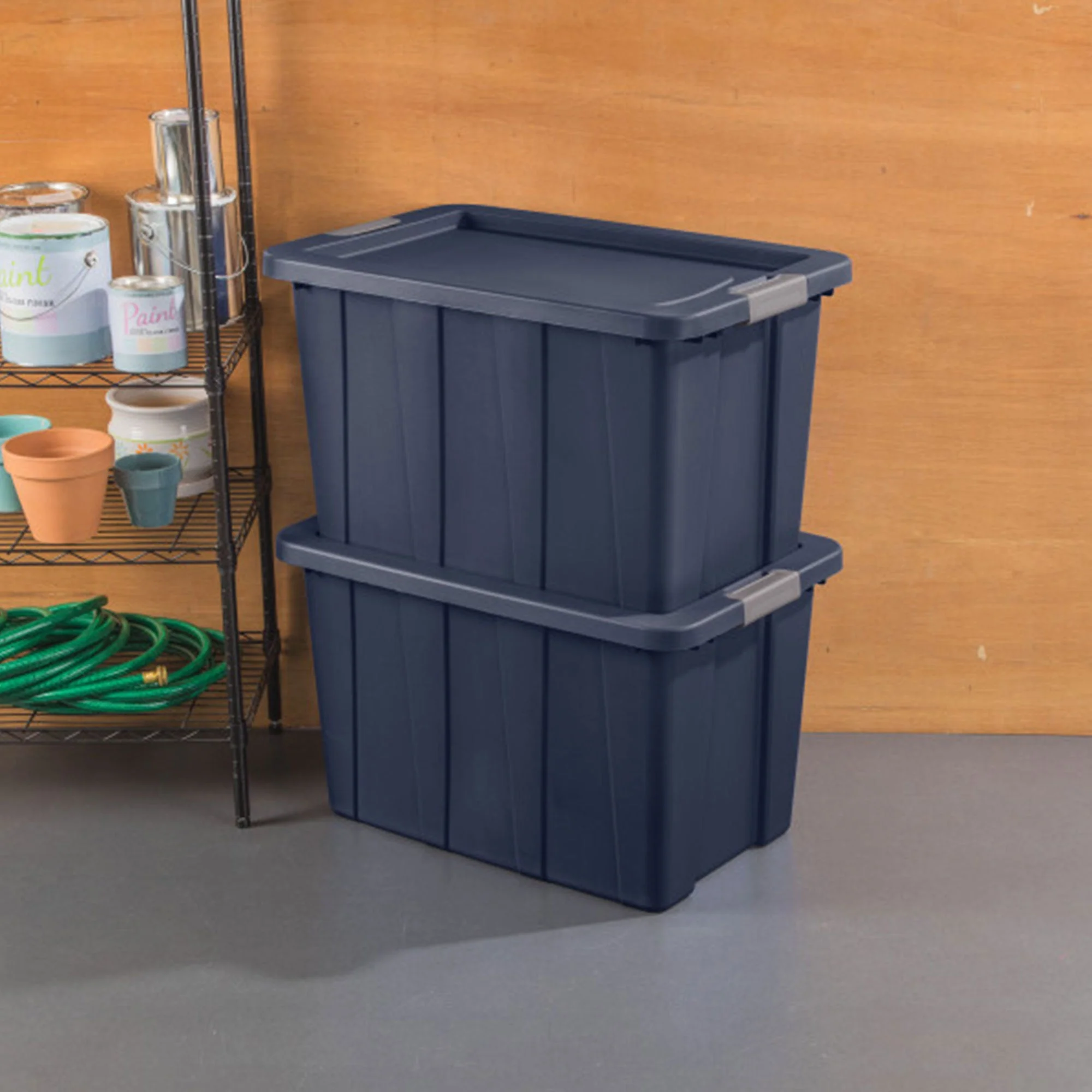 Sterilite Tuff1 30 Gal Plastic Storage Tote Bin w/ Latching Lid, Blue (12 Pack) - Image 6